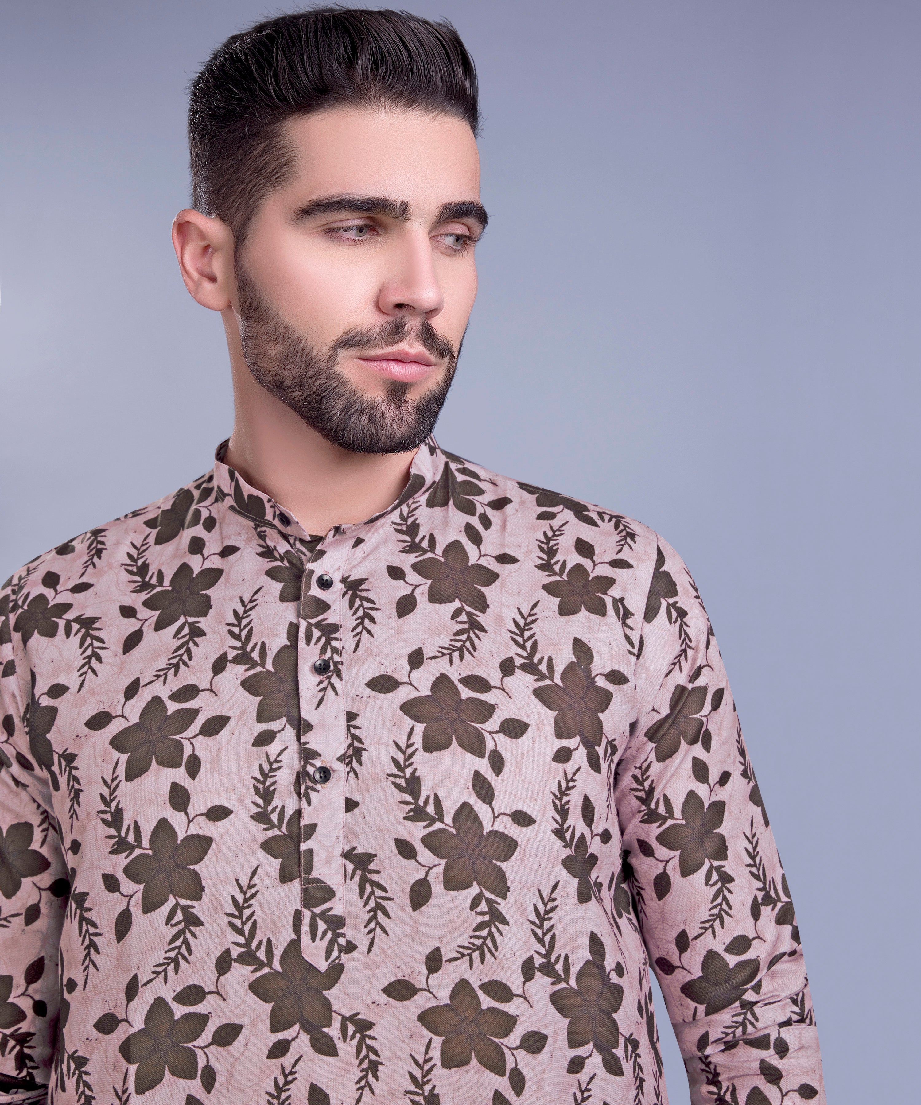 Coral Peach Indi Print Short Cotton Kurta