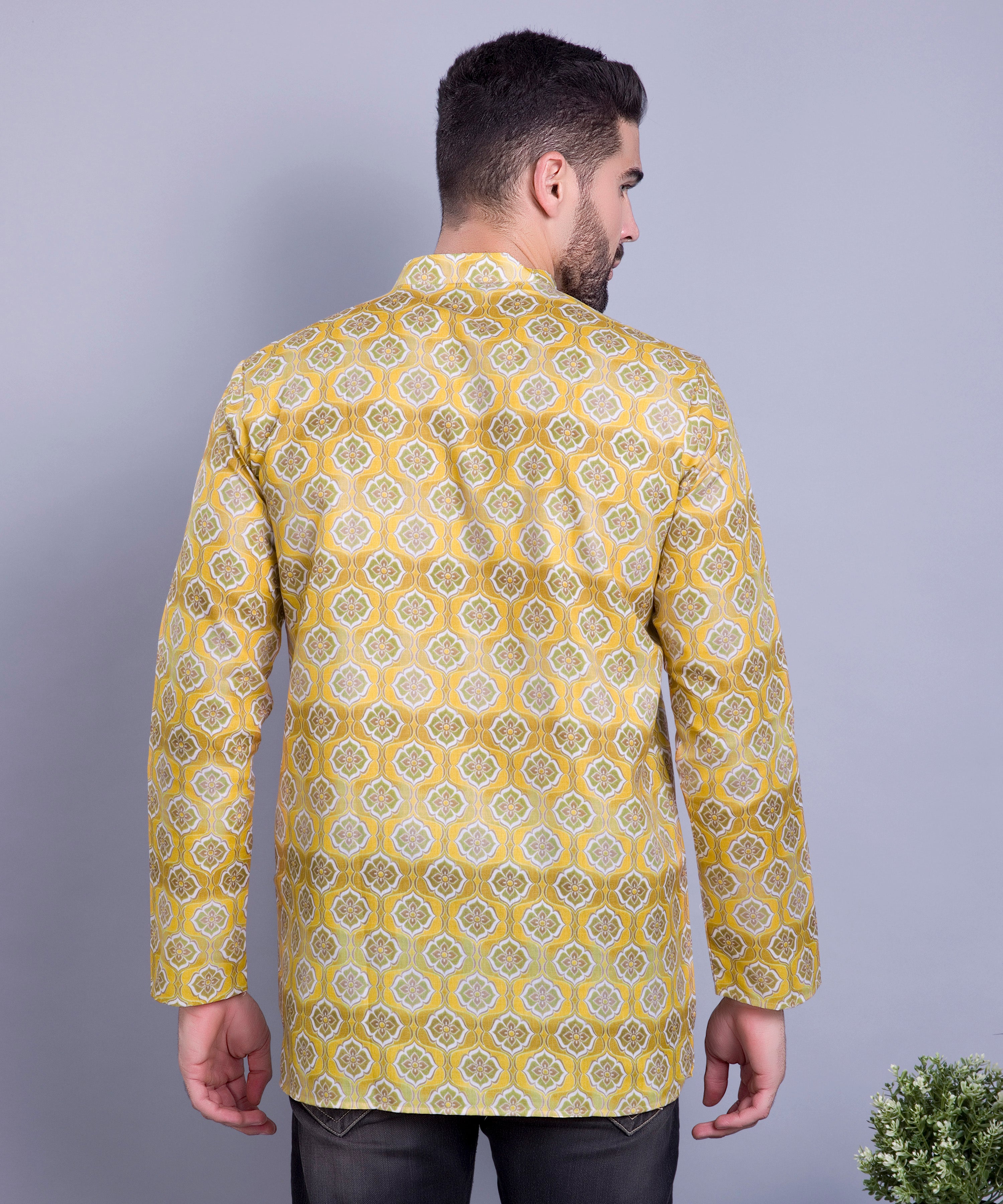 Sun Shine Yellow Indi Print Short Cotton Kurta