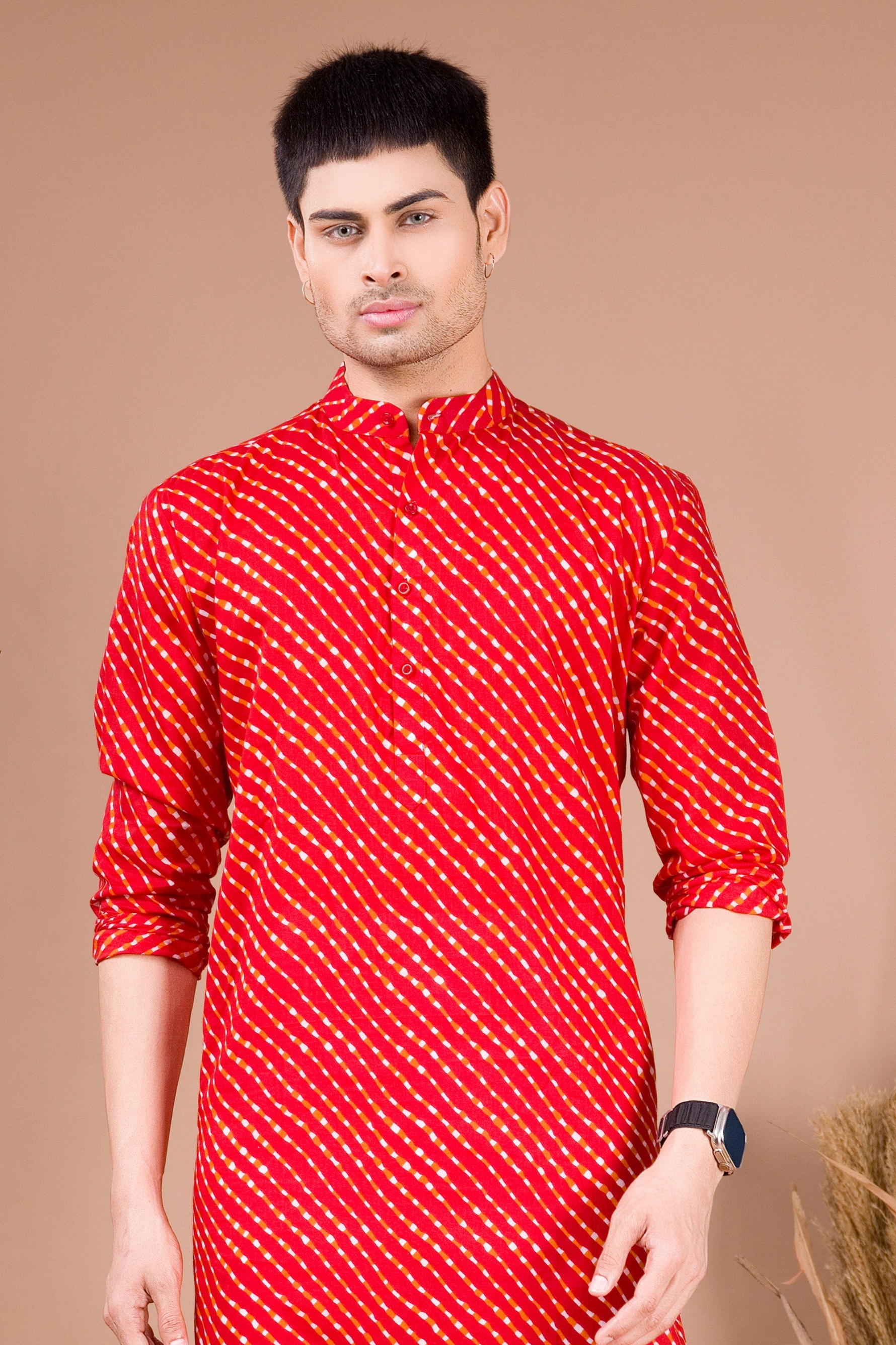 Barn Red Paisley Design Cotton Kurta Pajama Set