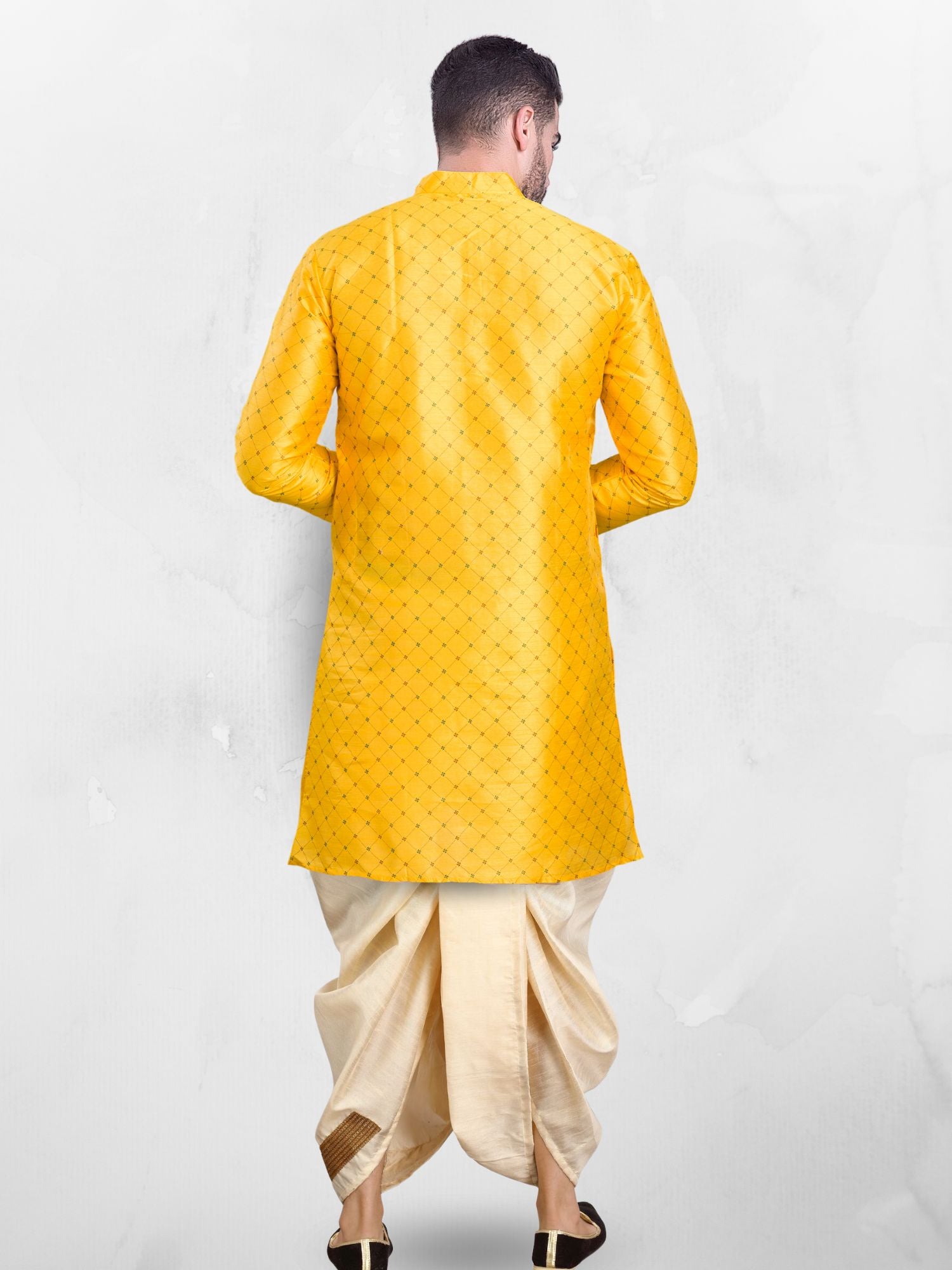 Shine Of Yellow Hloom Printed Silk Kurta Dhoti Set