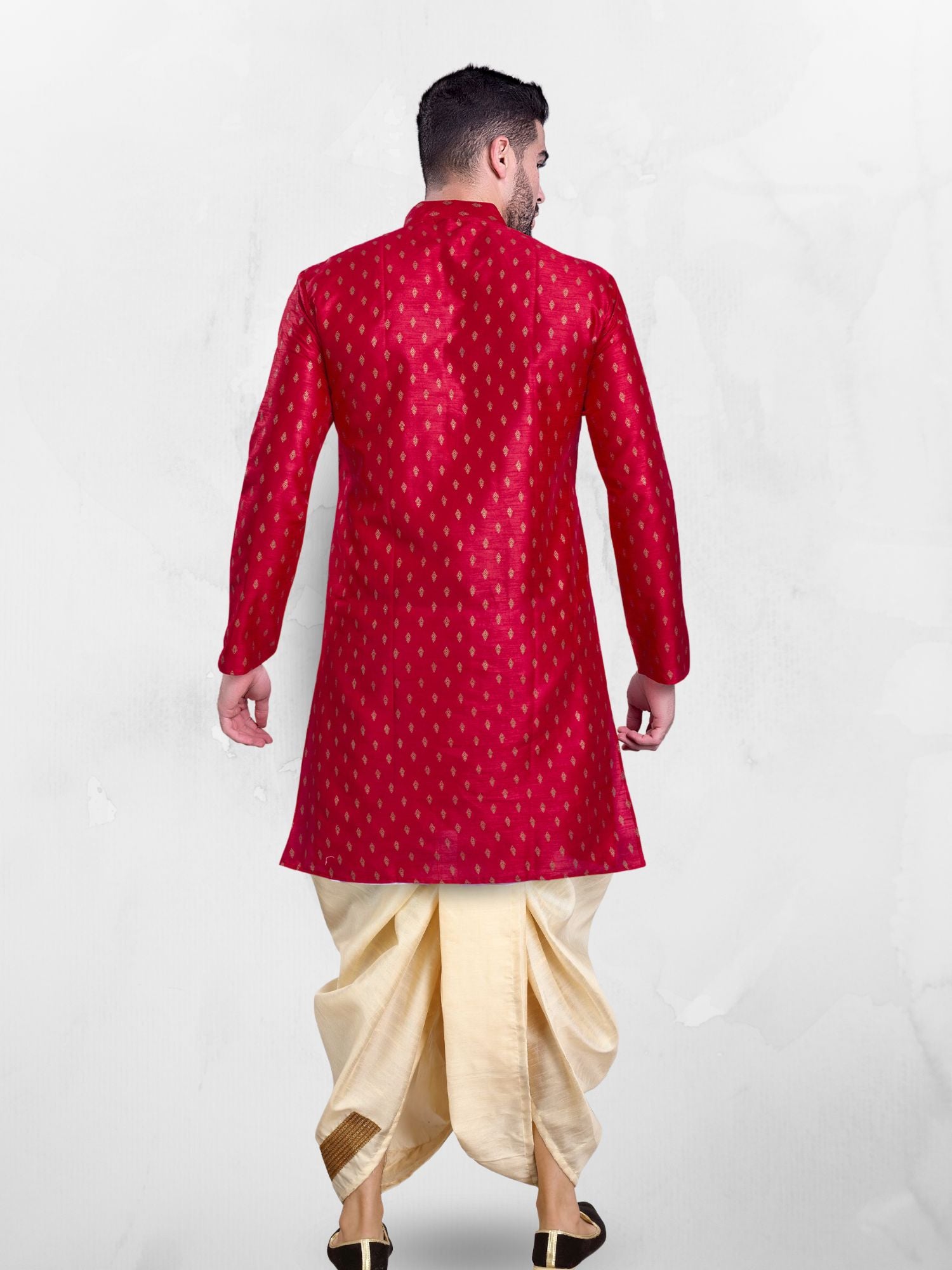 Barn Red Hloom Printed Silk Kurta Dhoti Set