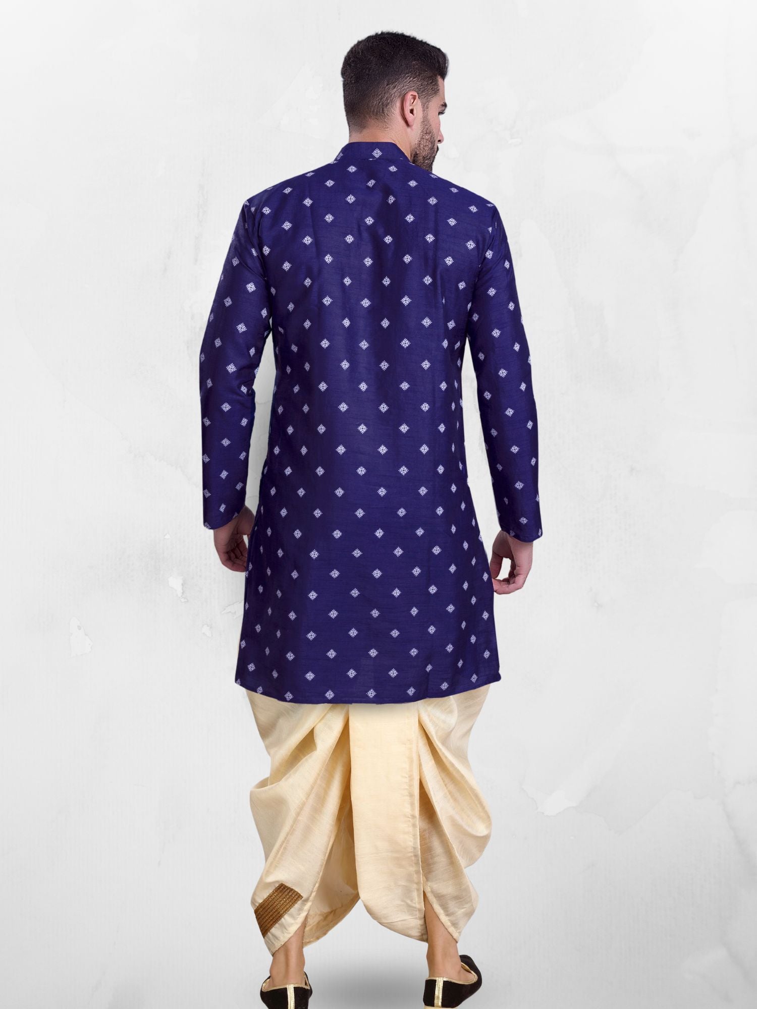 Azure Blue Hloom Printed Silk Kurta Dhoti Set