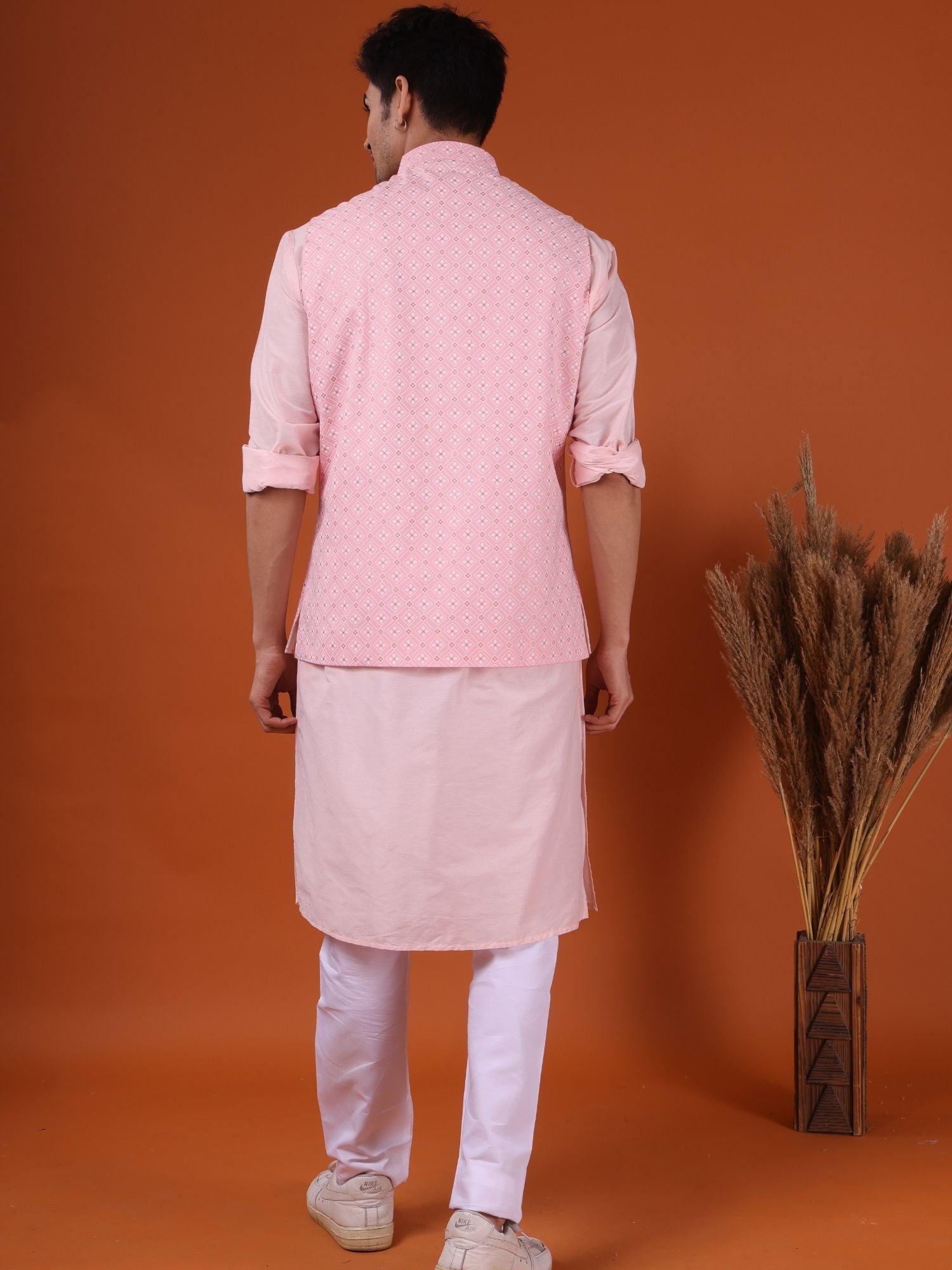 Persion Pink Solid Pattern Cotton Silk Kurta Jacket Set