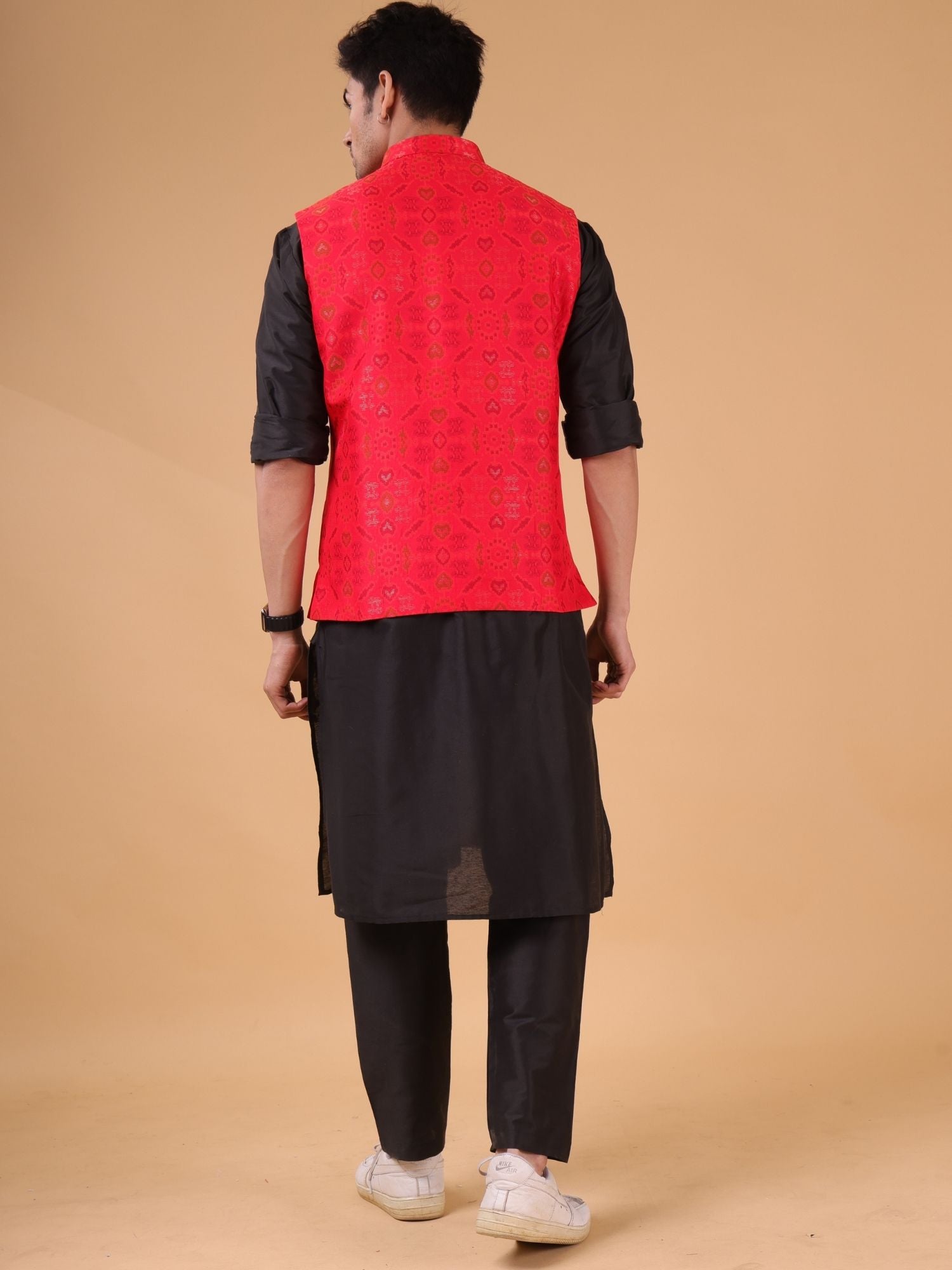 Jade Black Solid Pattern Cotton Silk Kurta Jacket Set