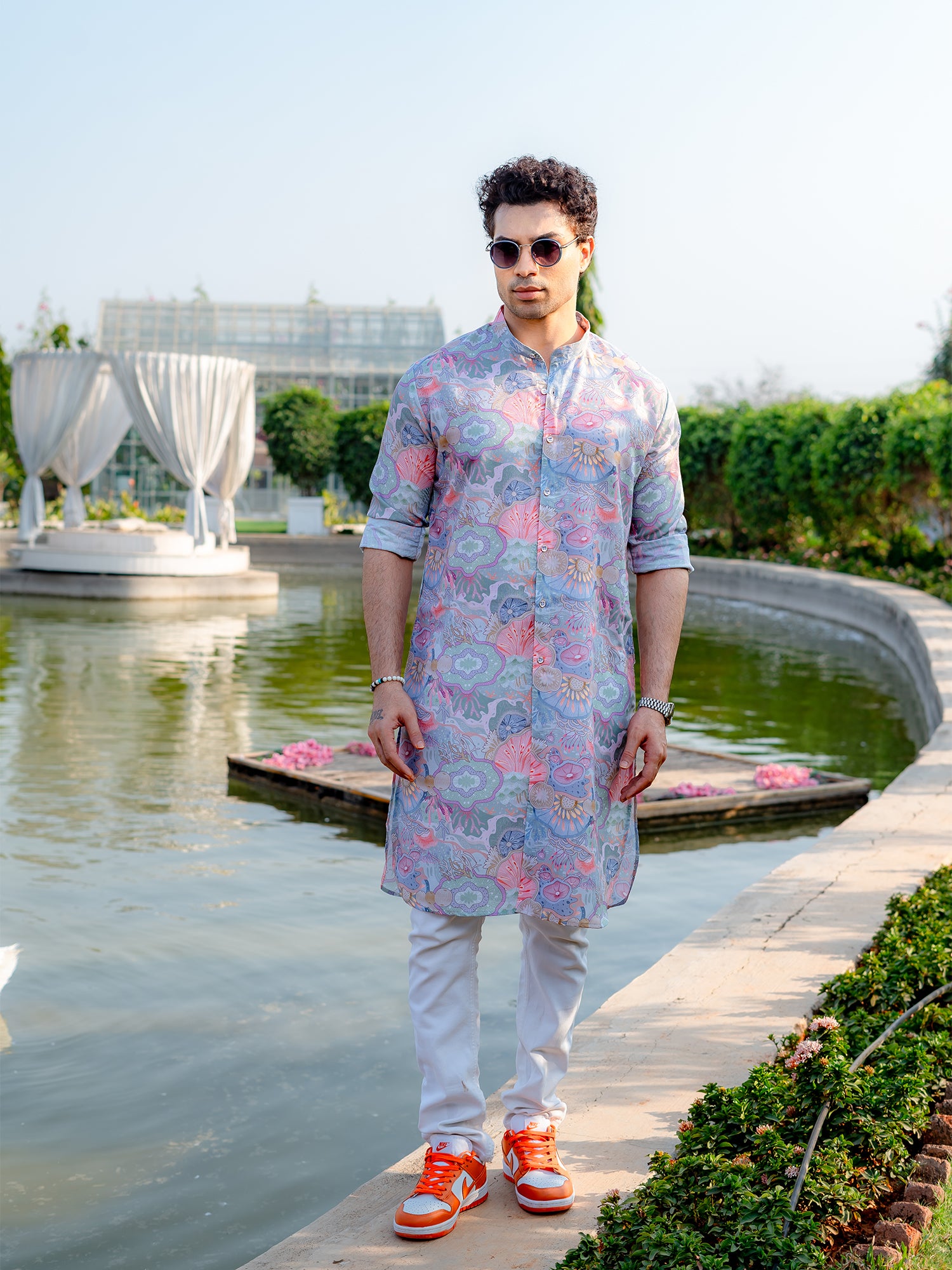 Tropical Green Floral Printed Cotton Kurta