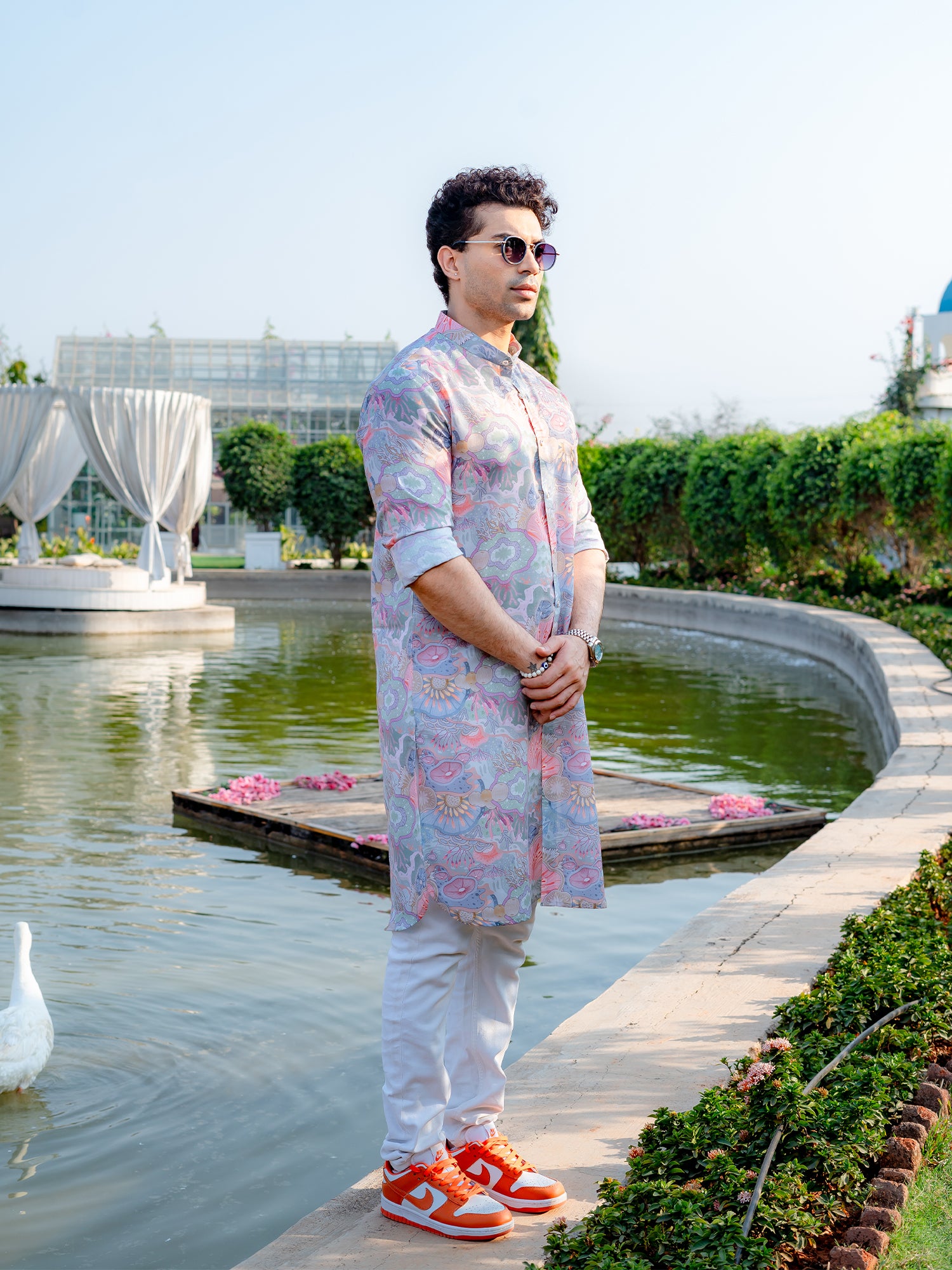 Tropical Green Floral Printed Cotton Kurta