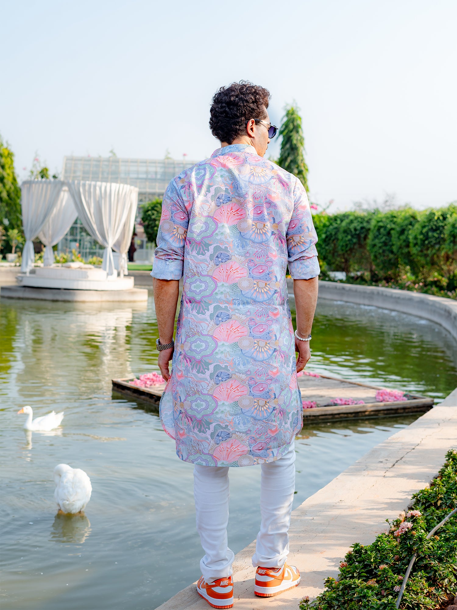 Tropical Green Floral Printed Cotton Kurta