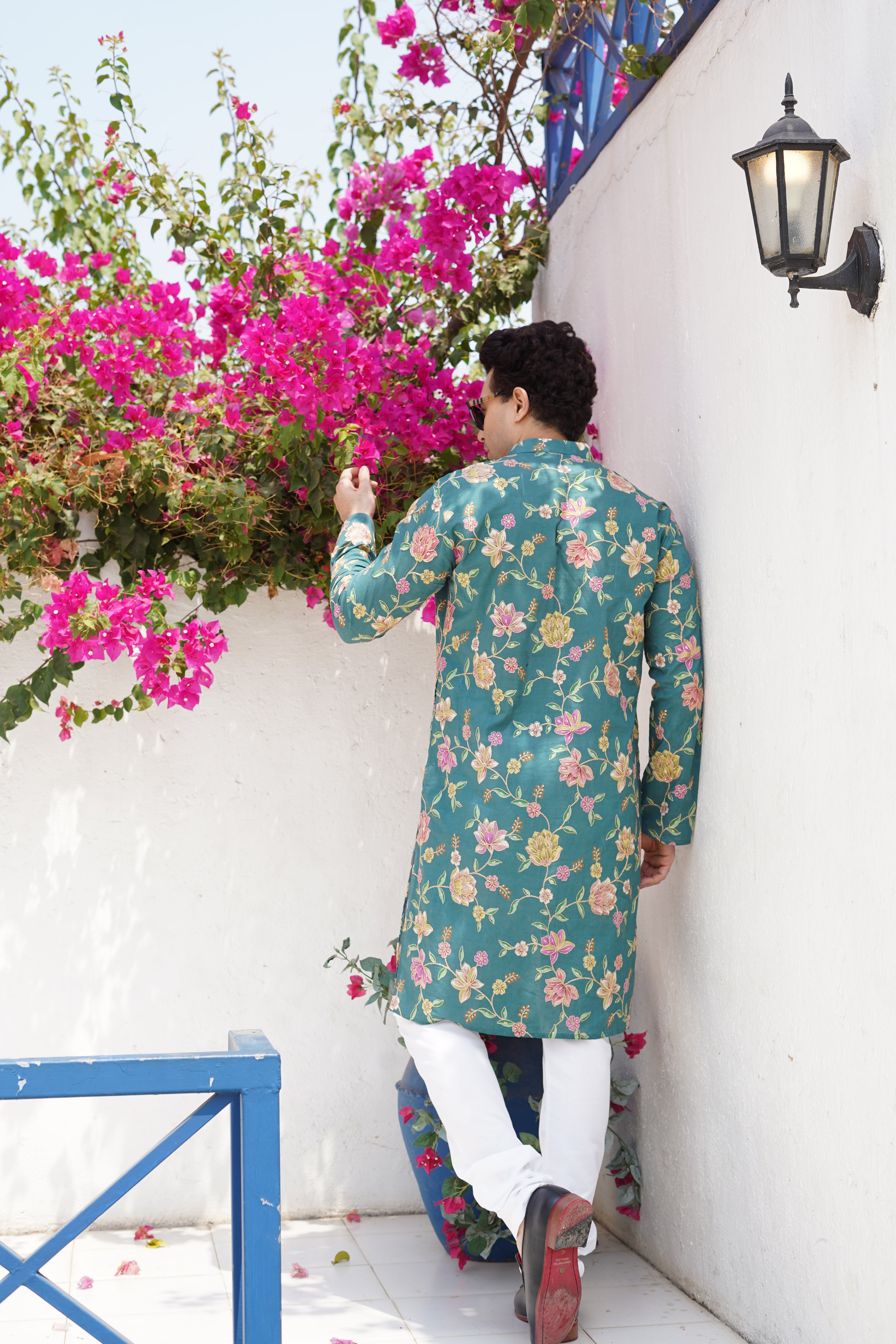 Forest Green Floral Printed Cotton Kurta