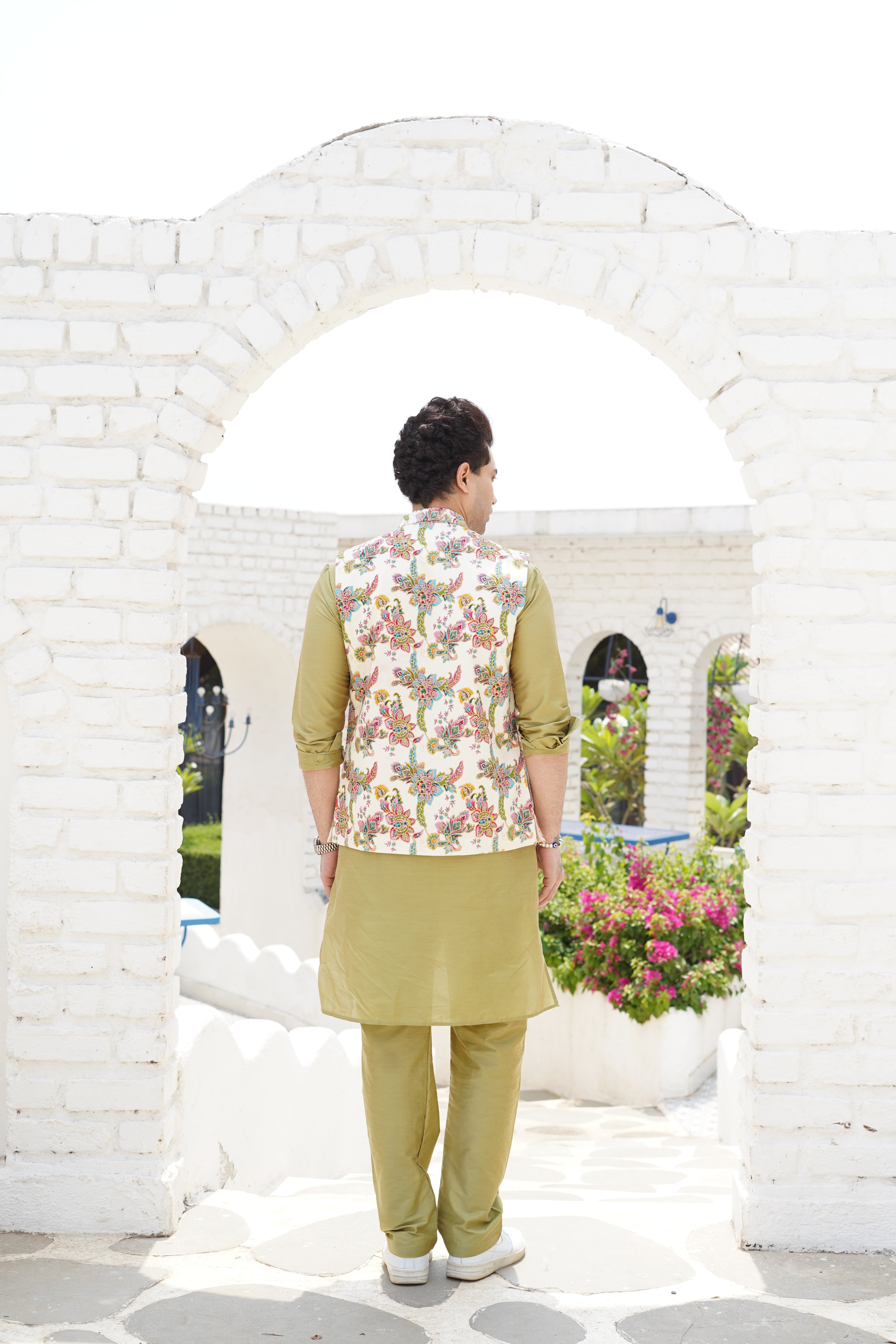 Butter Cream  Solid Pattern Cotton Kurta Jacket Set