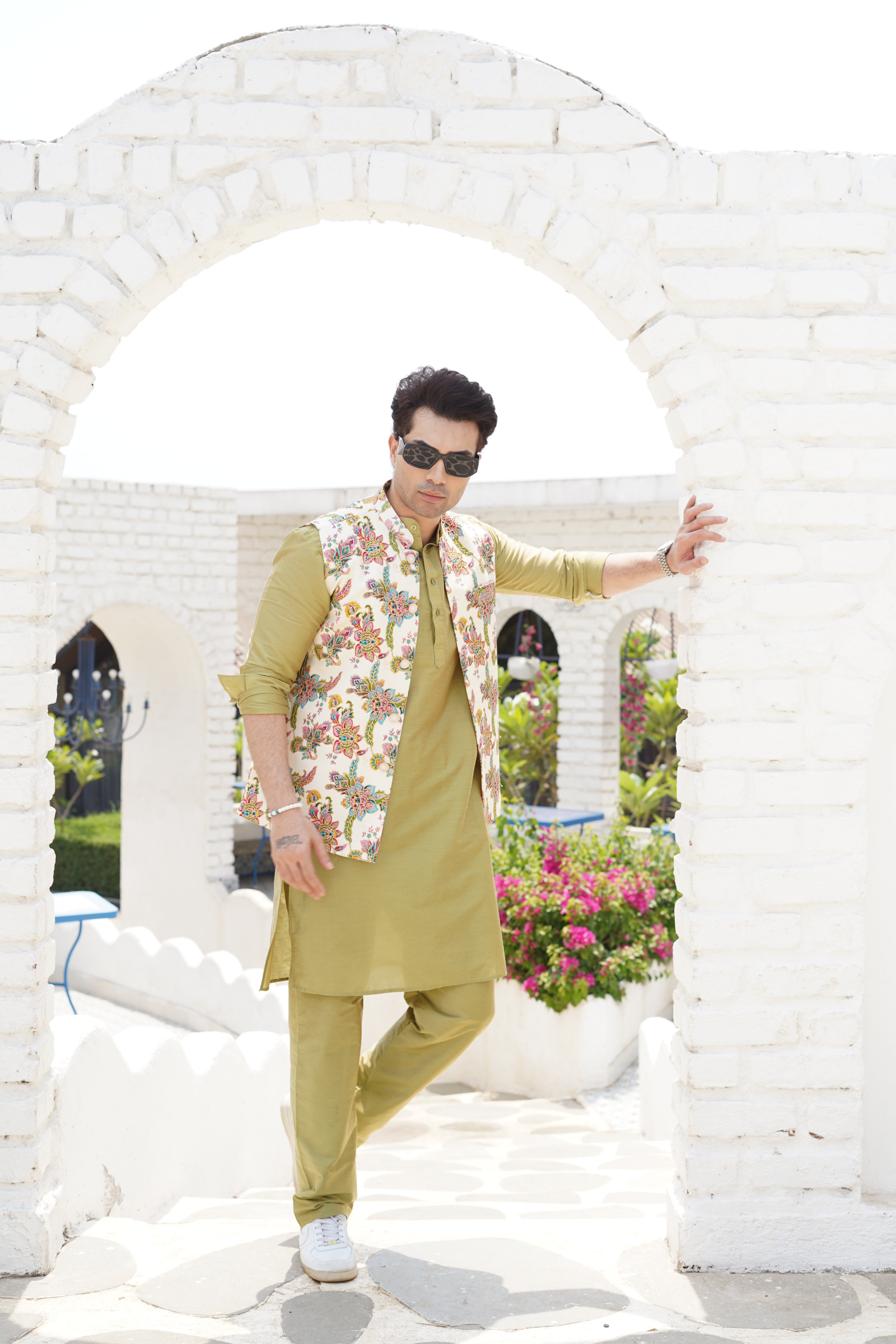 Butter Cream  Solid Pattern Cotton Kurta Jacket Set