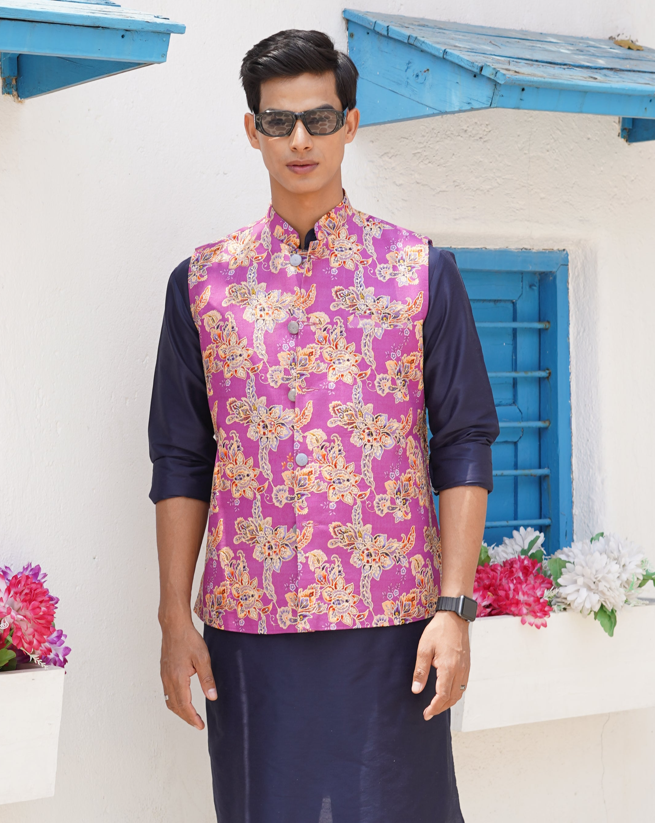 Orchid Purple Solid Pattern Cotton Kurta Jacket Set