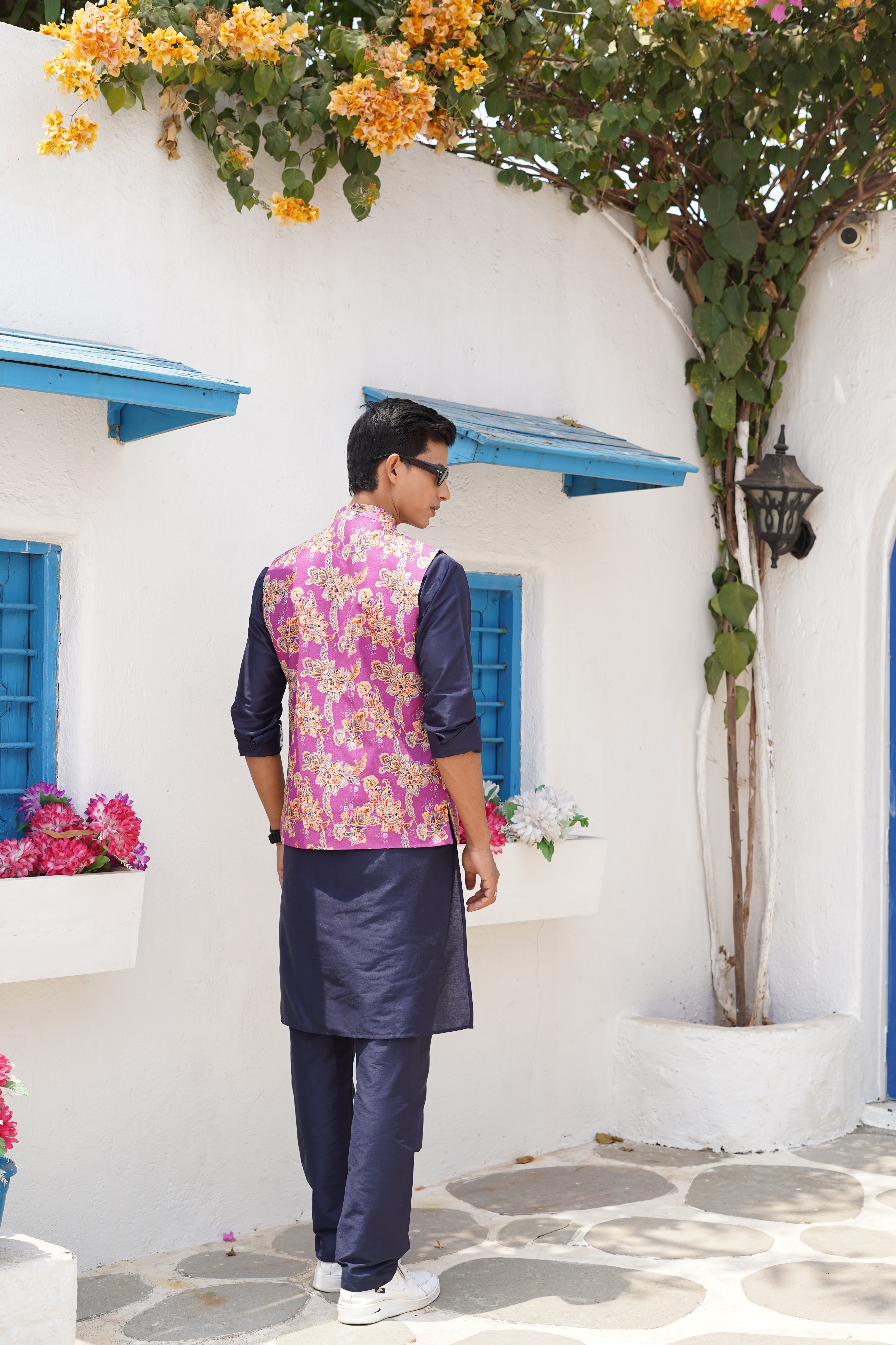 Orchid Purple Solid Pattern Cotton Kurta Jacket Set