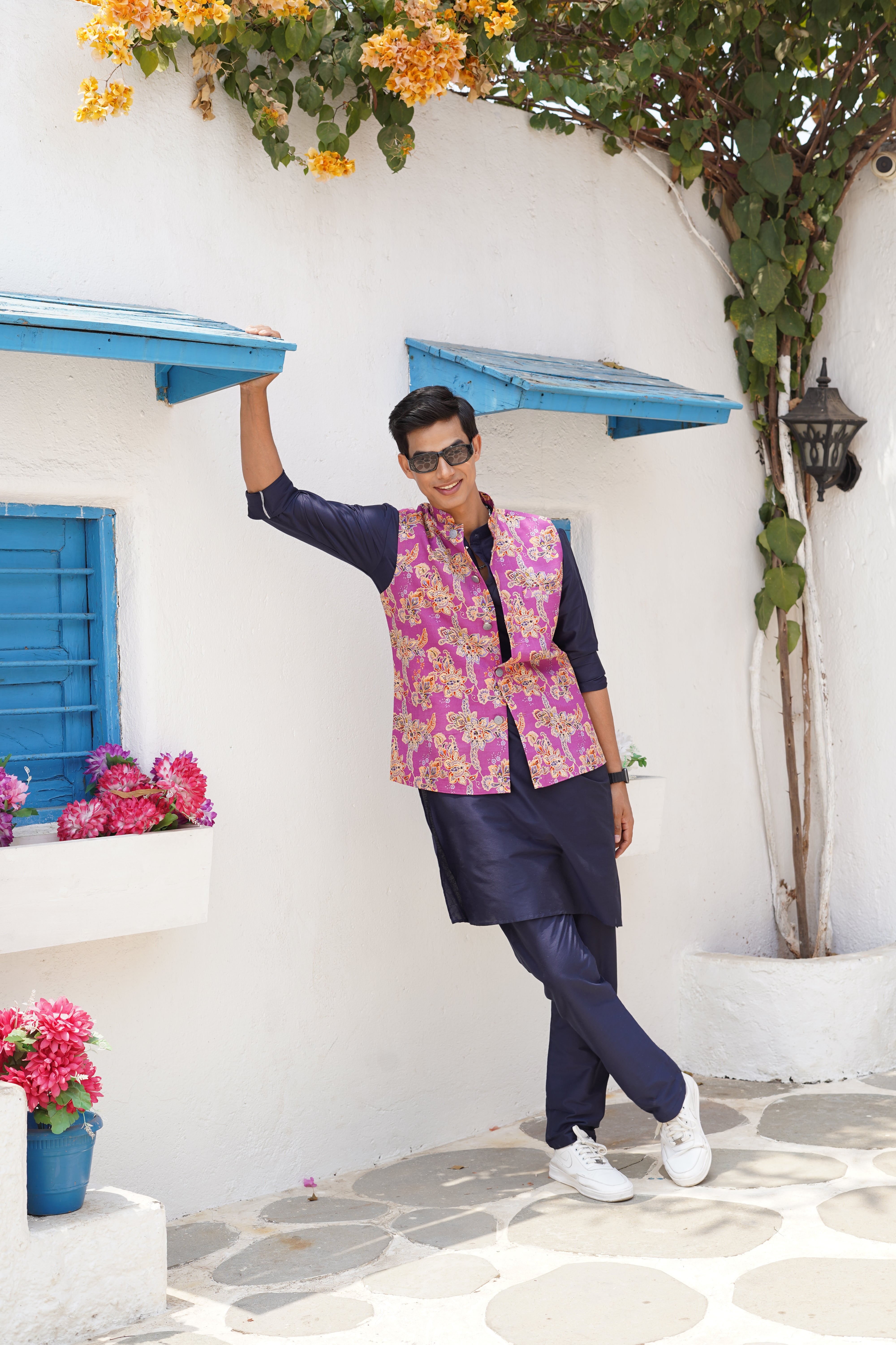 Orchid Purple Solid Pattern Cotton Kurta Jacket Set