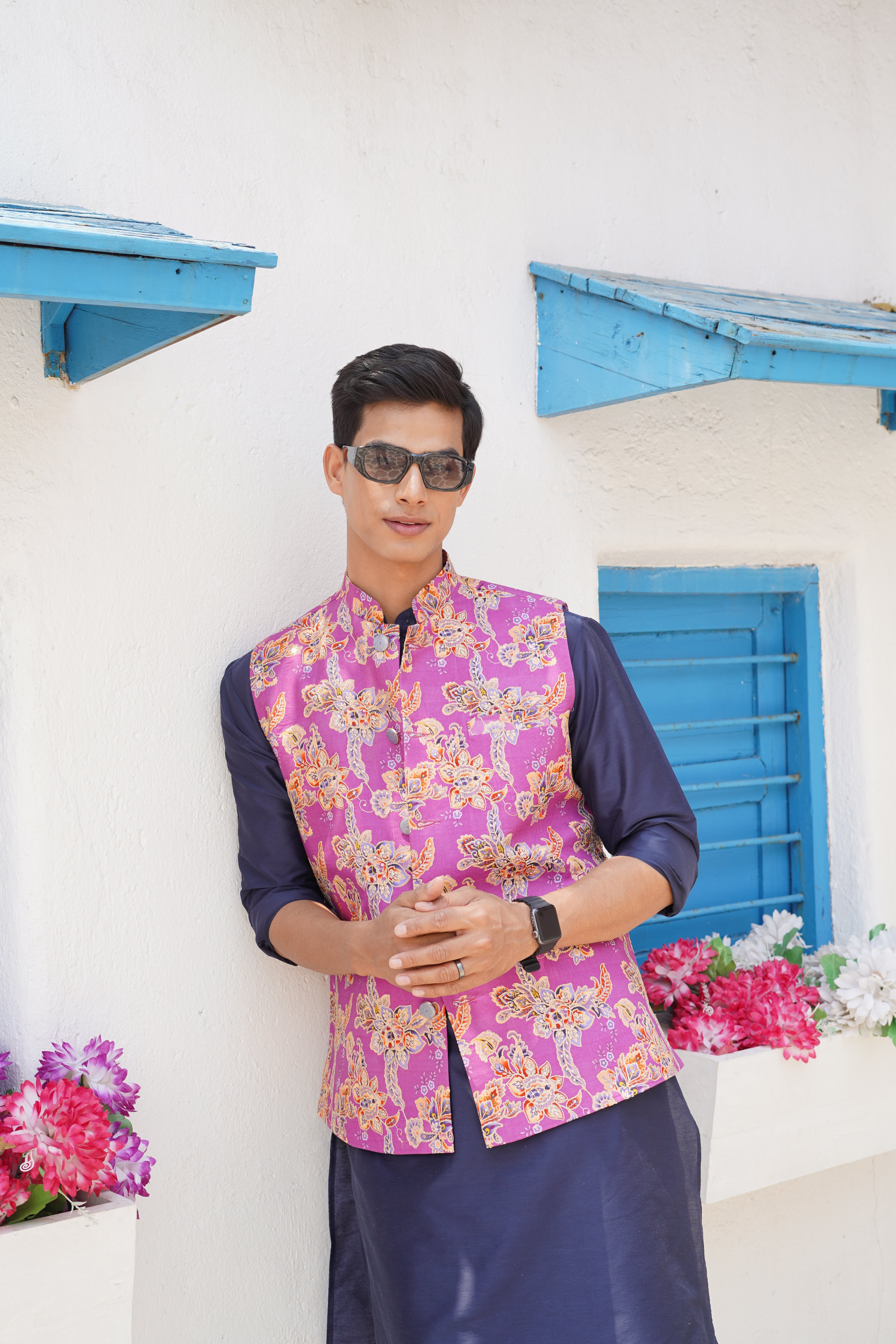 Orchid Purple Solid Pattern Cotton Kurta Jacket Set