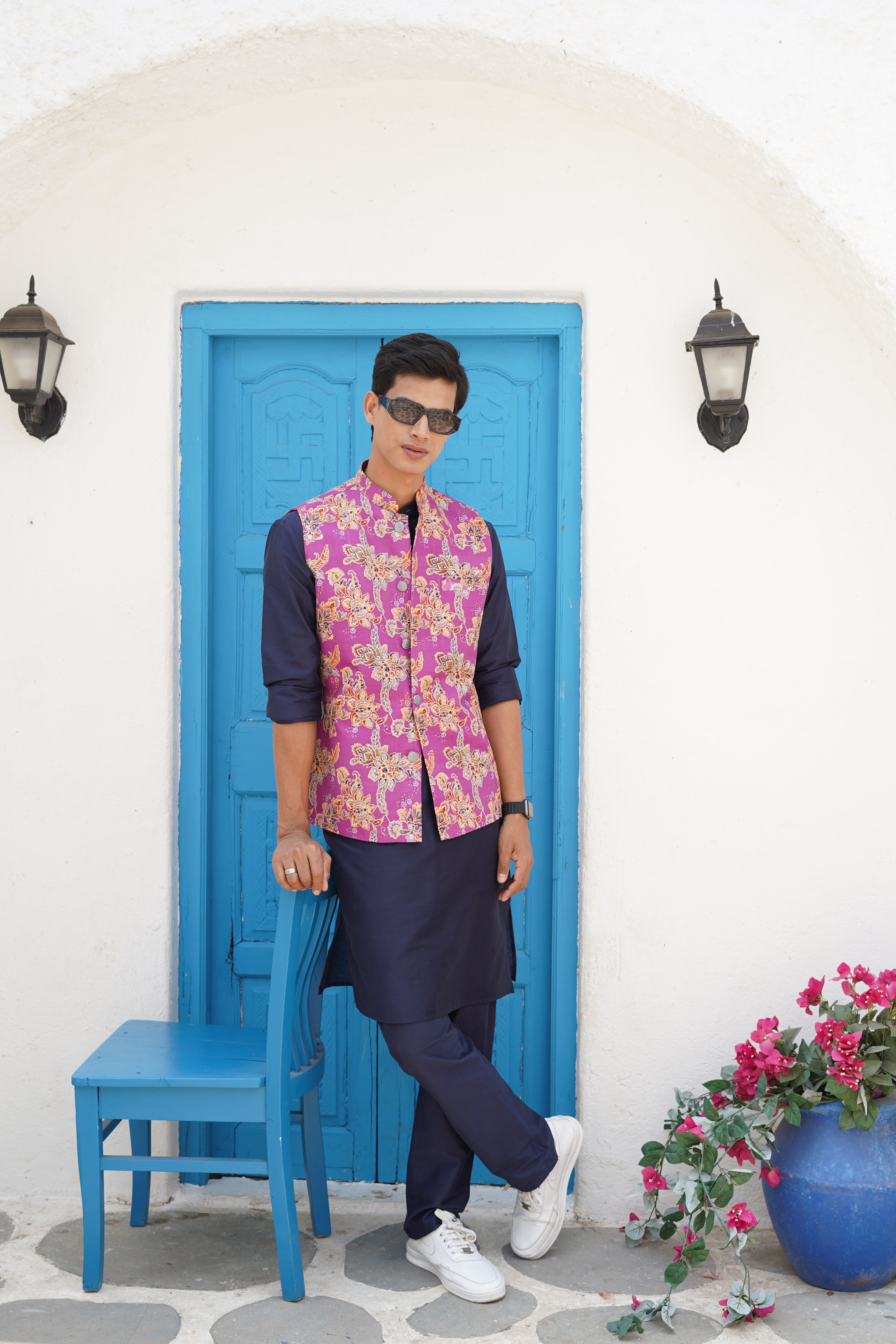 Orchid Purple Solid Pattern Cotton Kurta Jacket Set