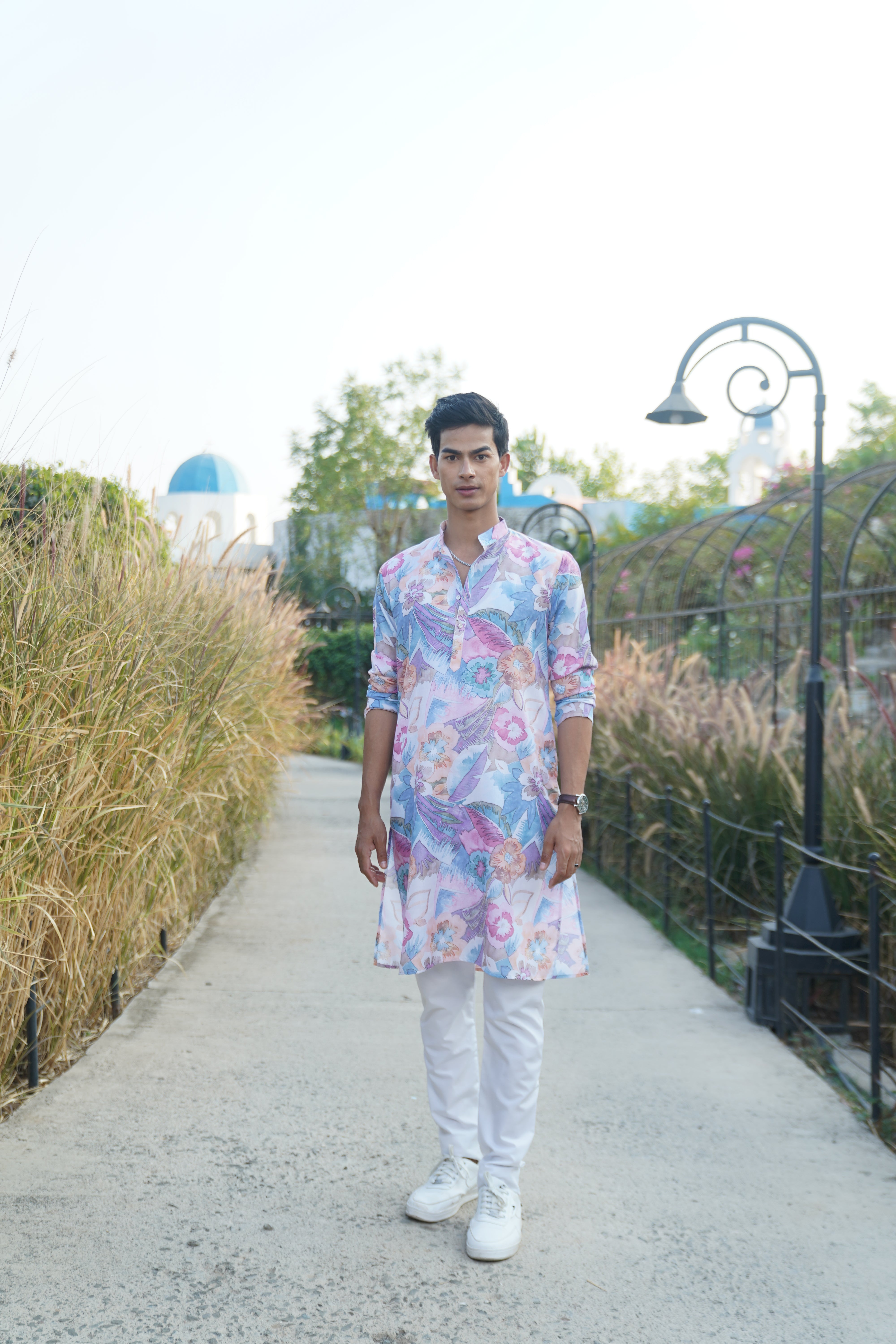 Orchid Purple Floral Printed Cotton Kurta