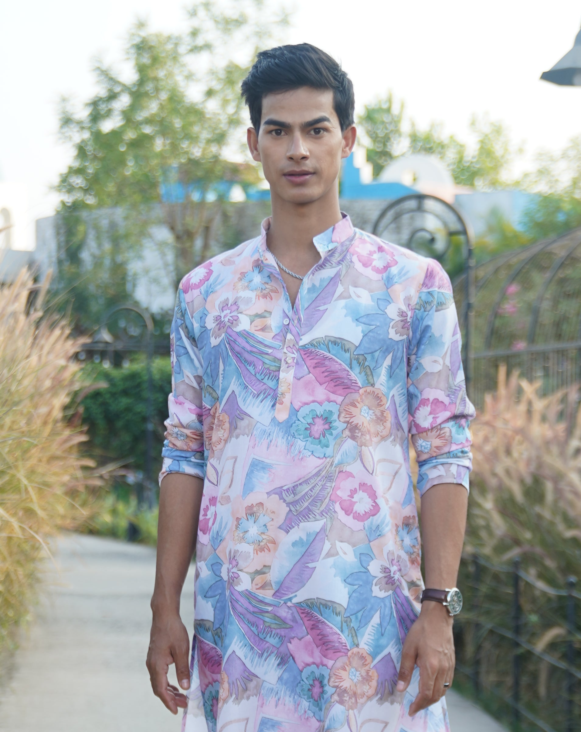 Orchid Purple Floral Printed Cotton Kurta