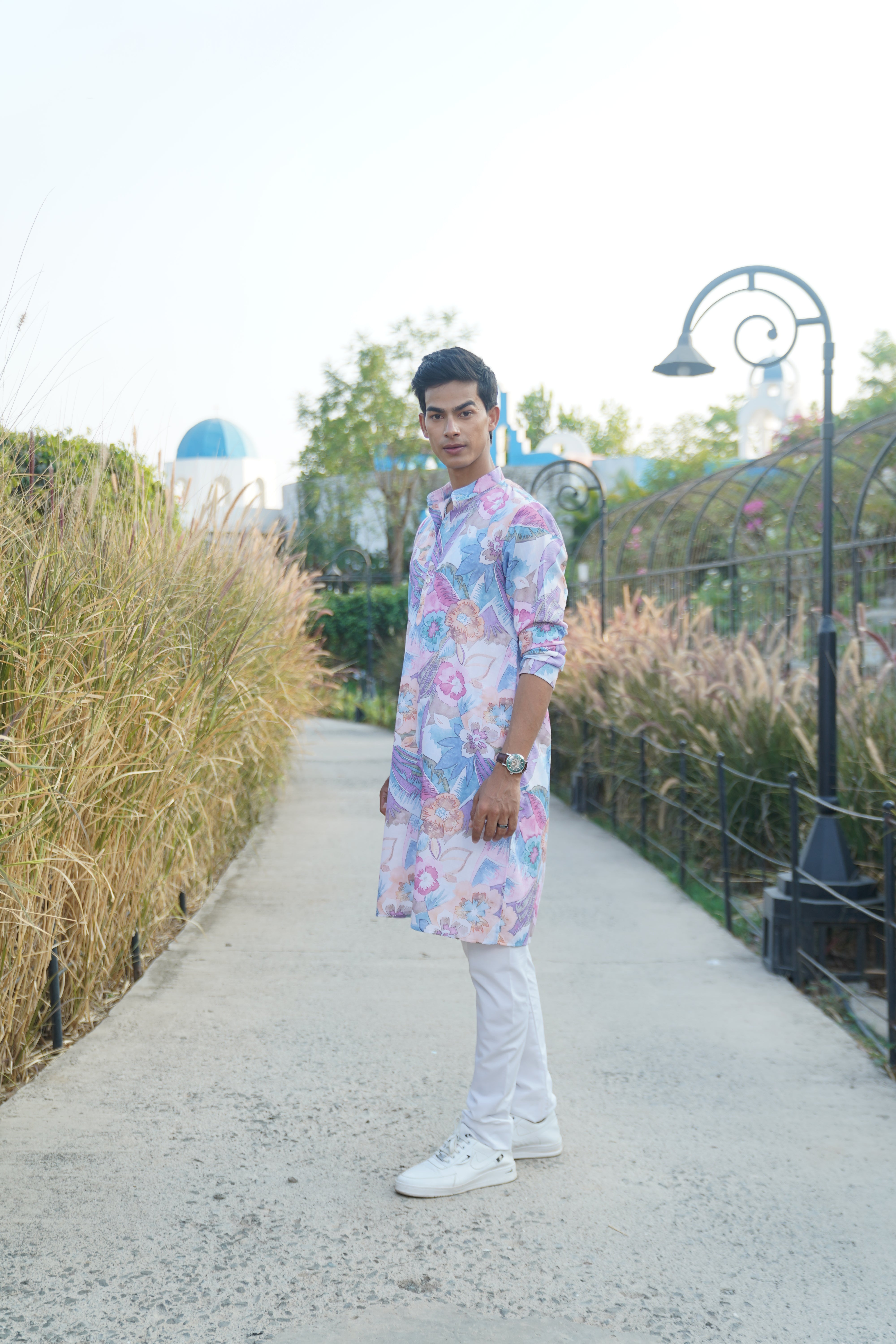 Orchid Purple Floral Printed Cotton Kurta