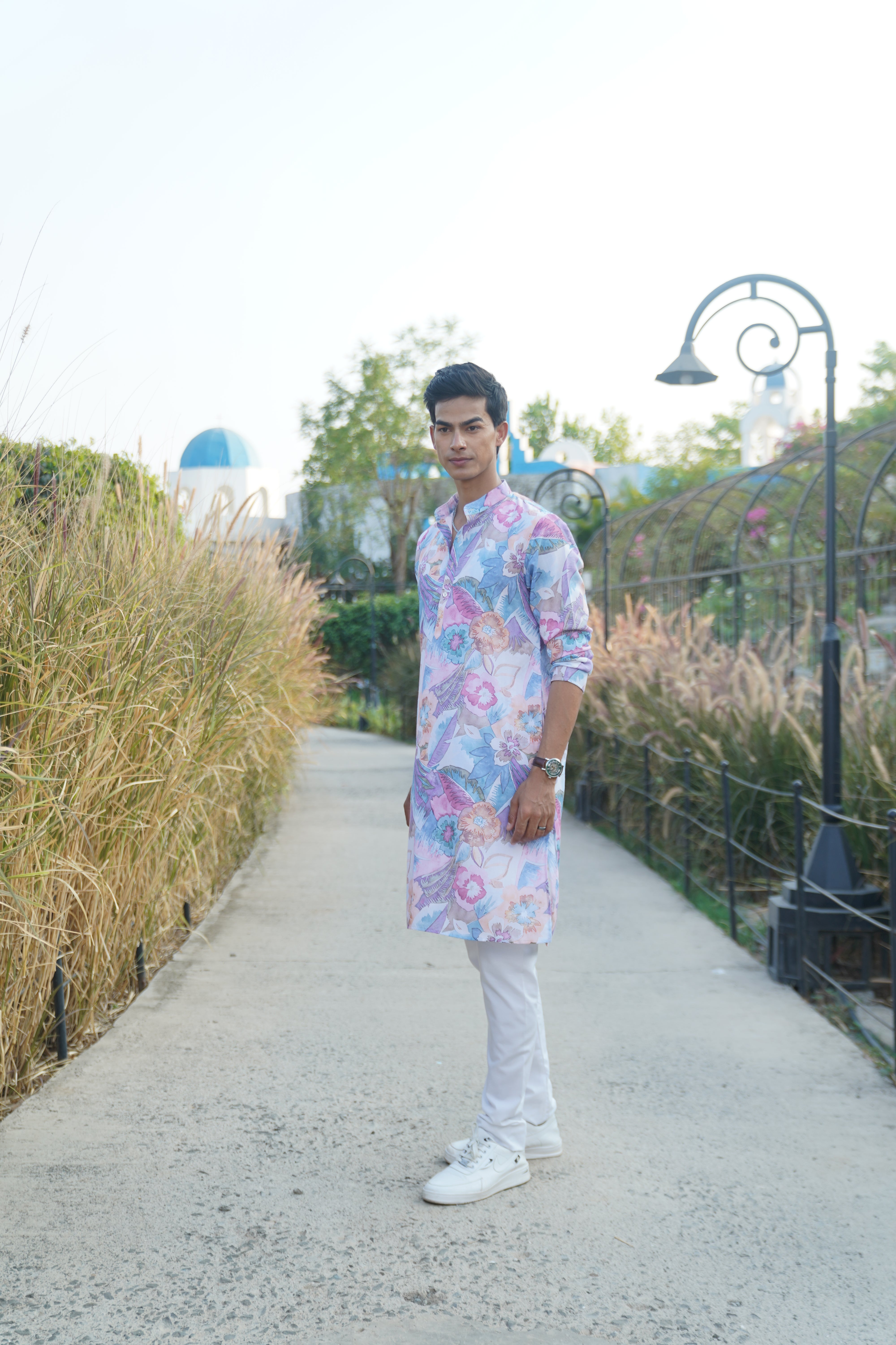 Orchid Purple Floral Printed Cotton Kurta