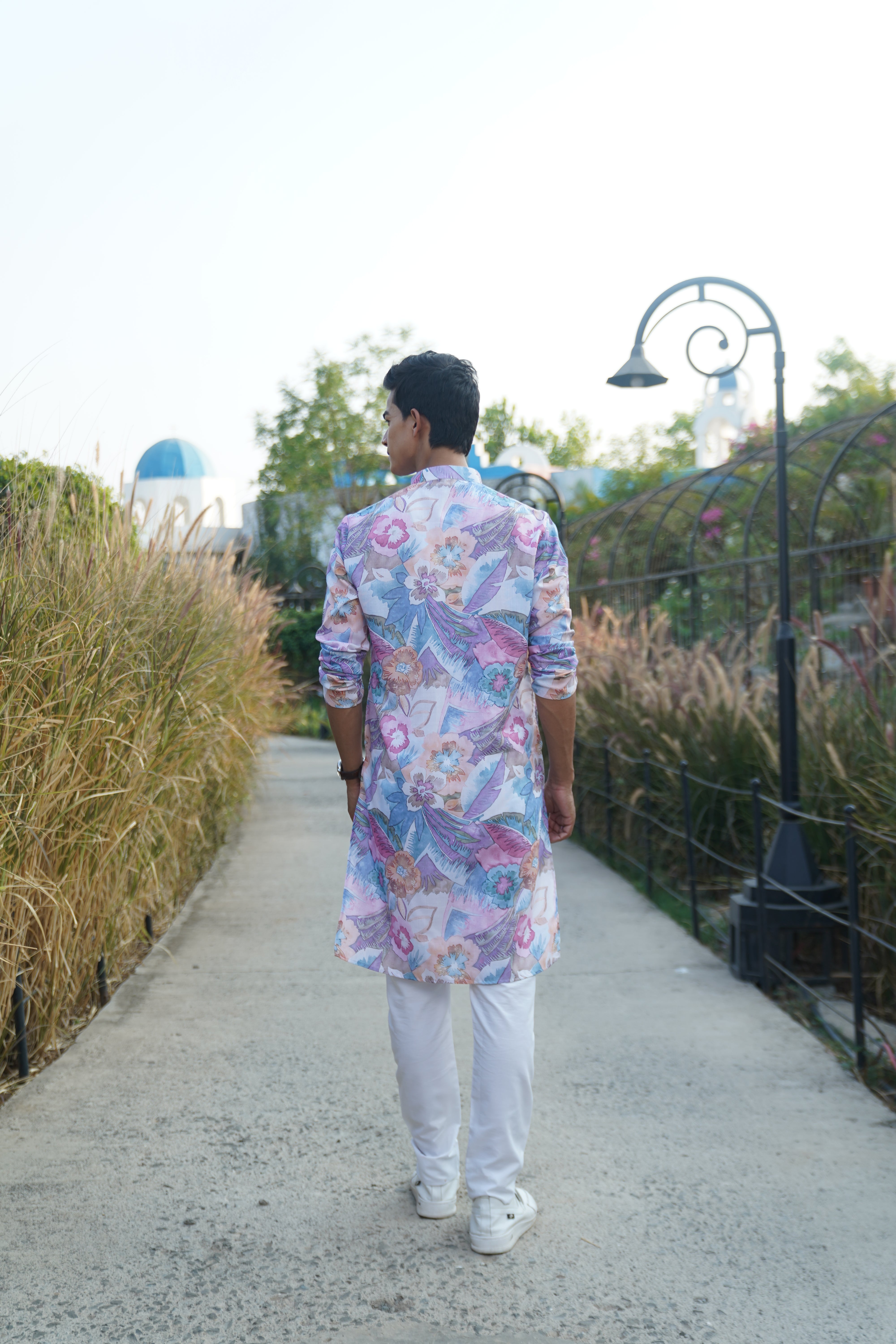 Orchid Purple Floral Printed Cotton Kurta