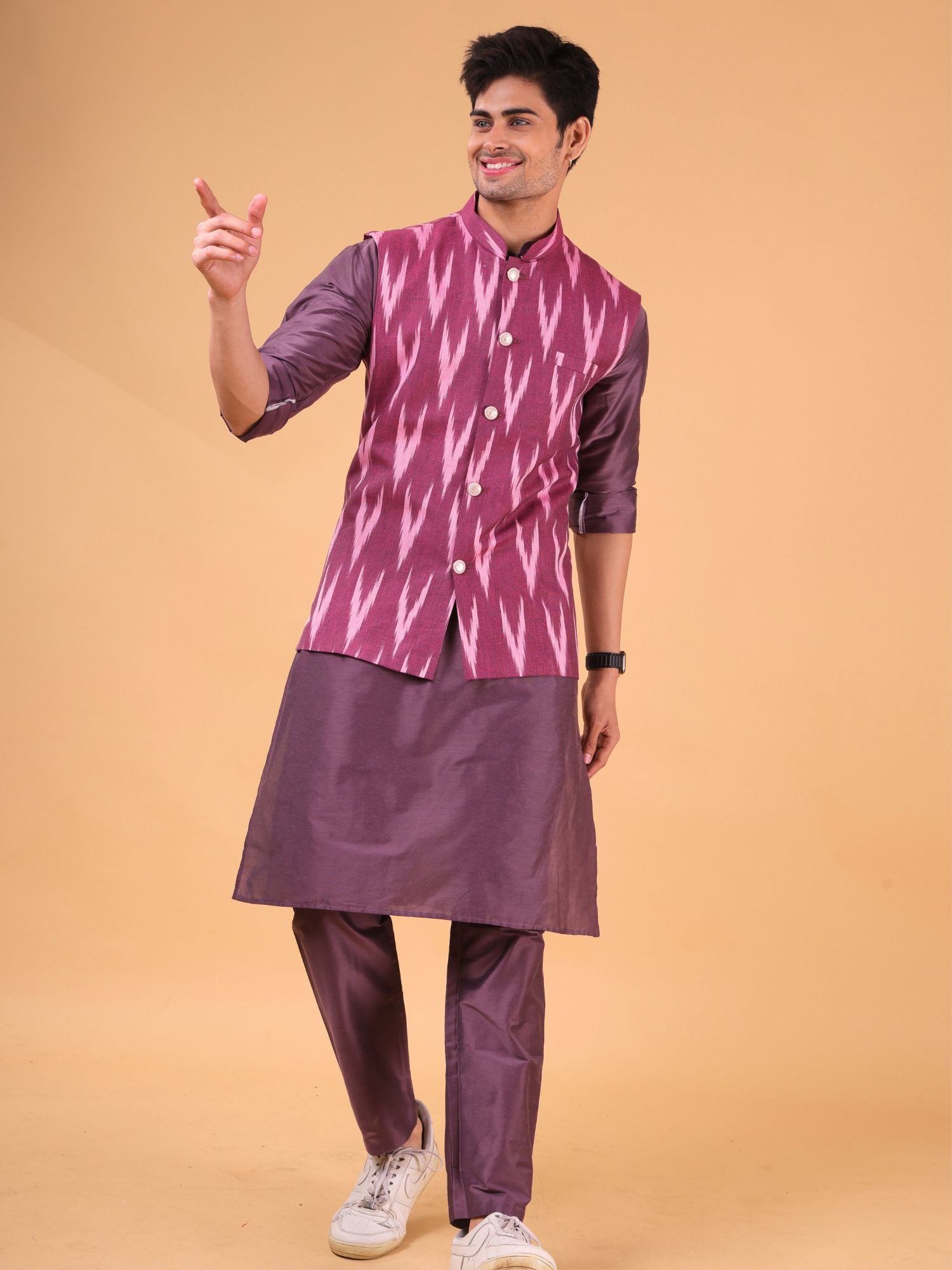 Rich Maroon Linen Cotton Nehru Jacket