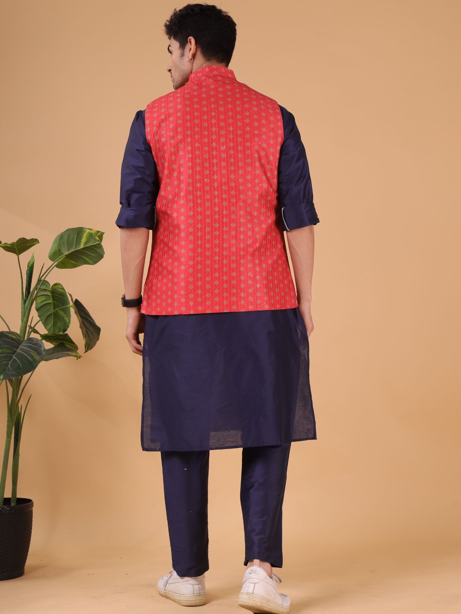 Jade Black Solid Pattern Cotton Silk Kurta Jacket Set