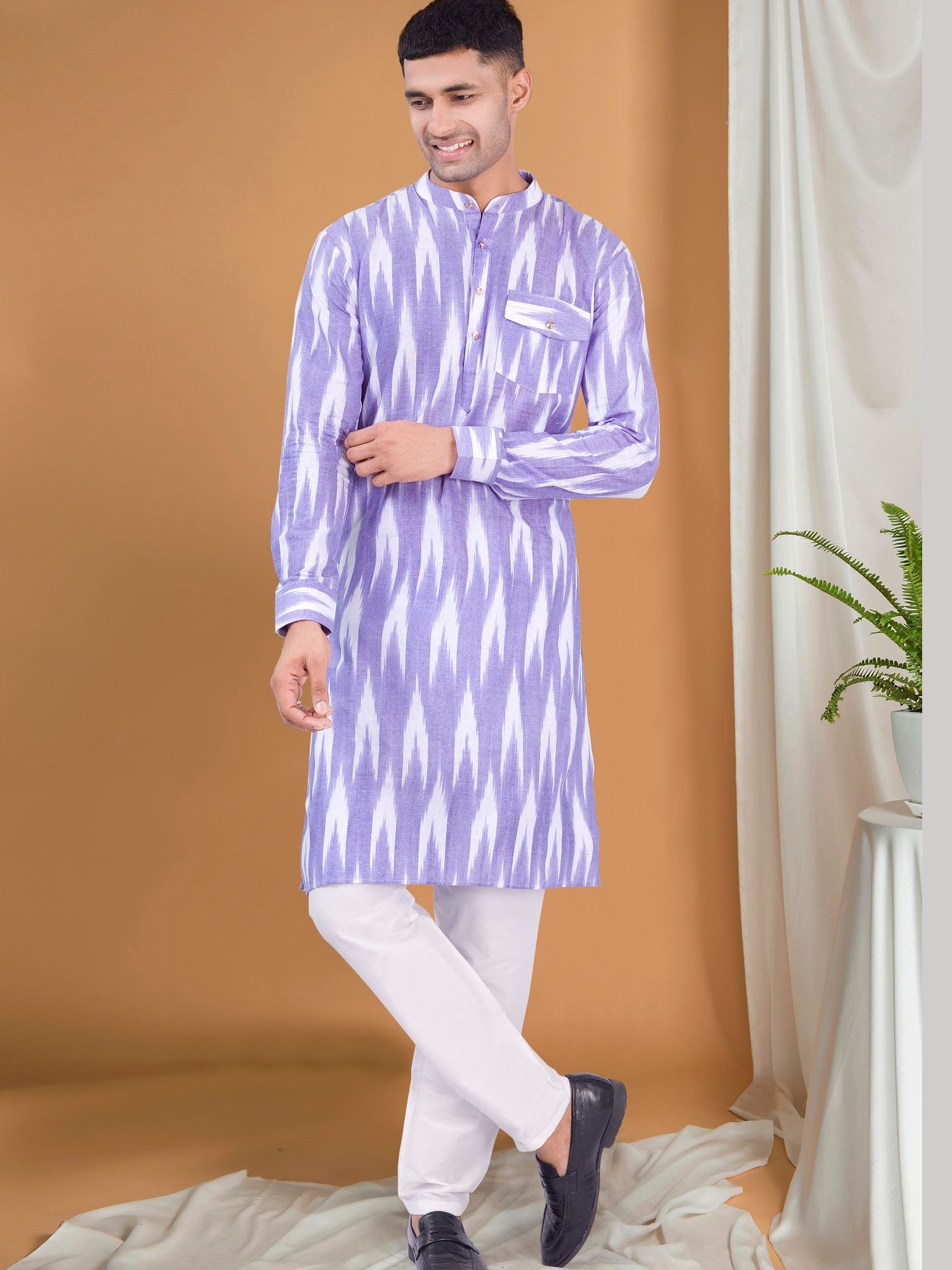 Voilet Purple Ikat Print Cotton Kurta