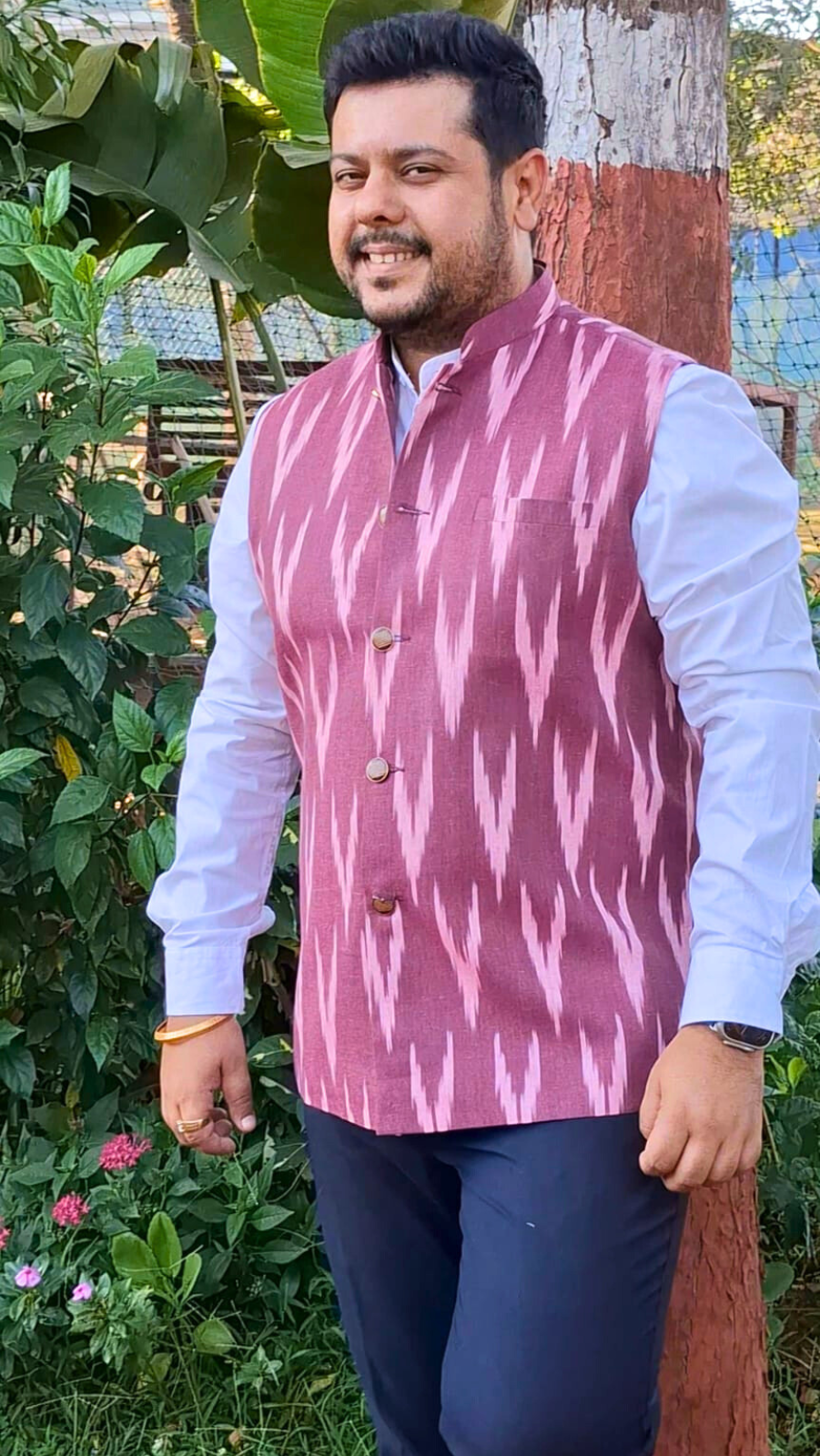 Rich Maroon Linen Cotton Nehru Jacket