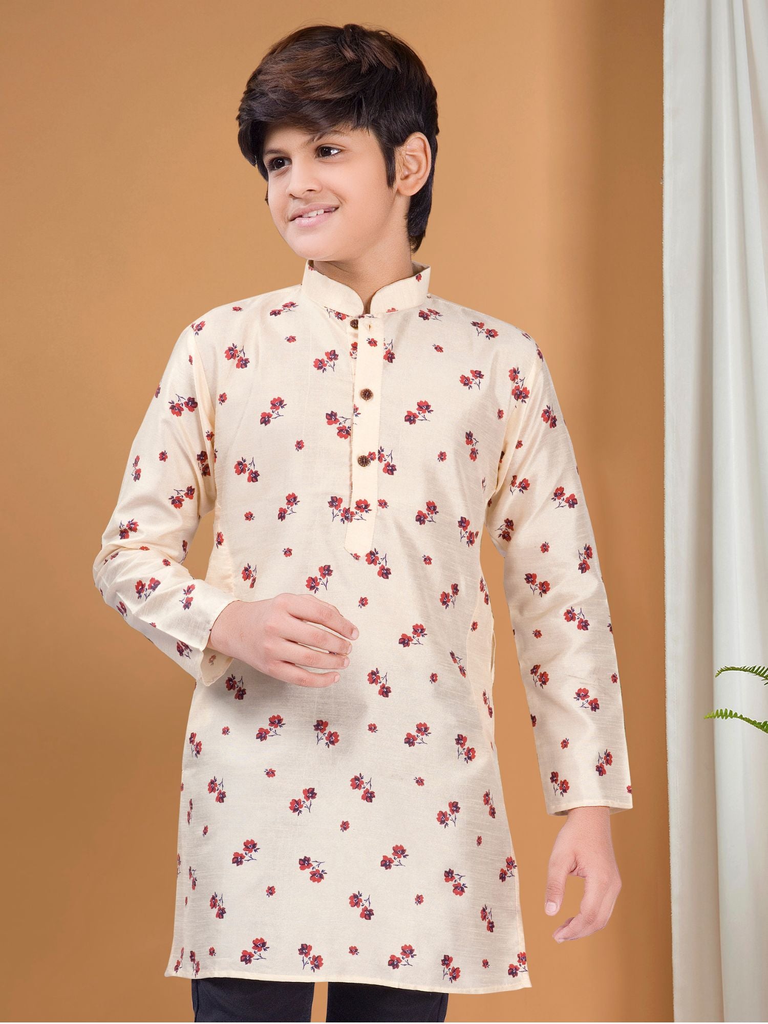 Butter Cream Hloom Printed Silk Kurta