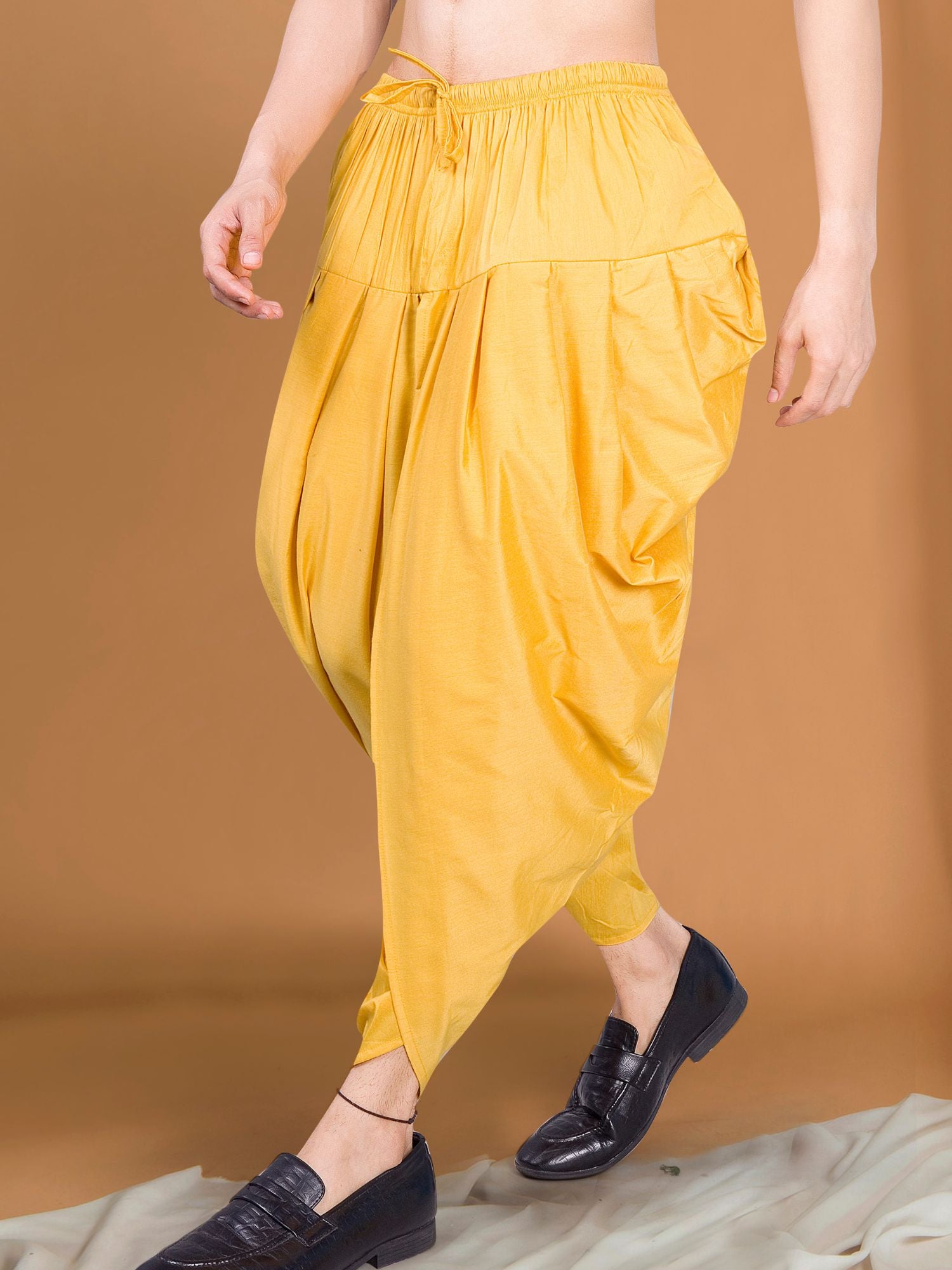 Shine Of Yellow Ready To Wear Cotton-Silk Peshawari Dhoti