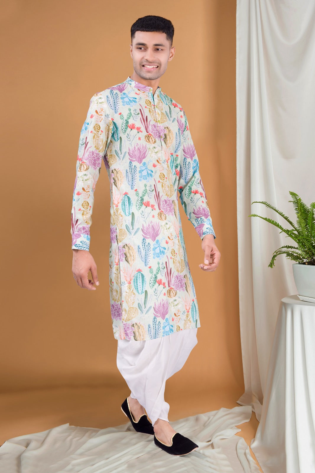 Tropical Green Tropical Paradise Kurta Peshawari Set