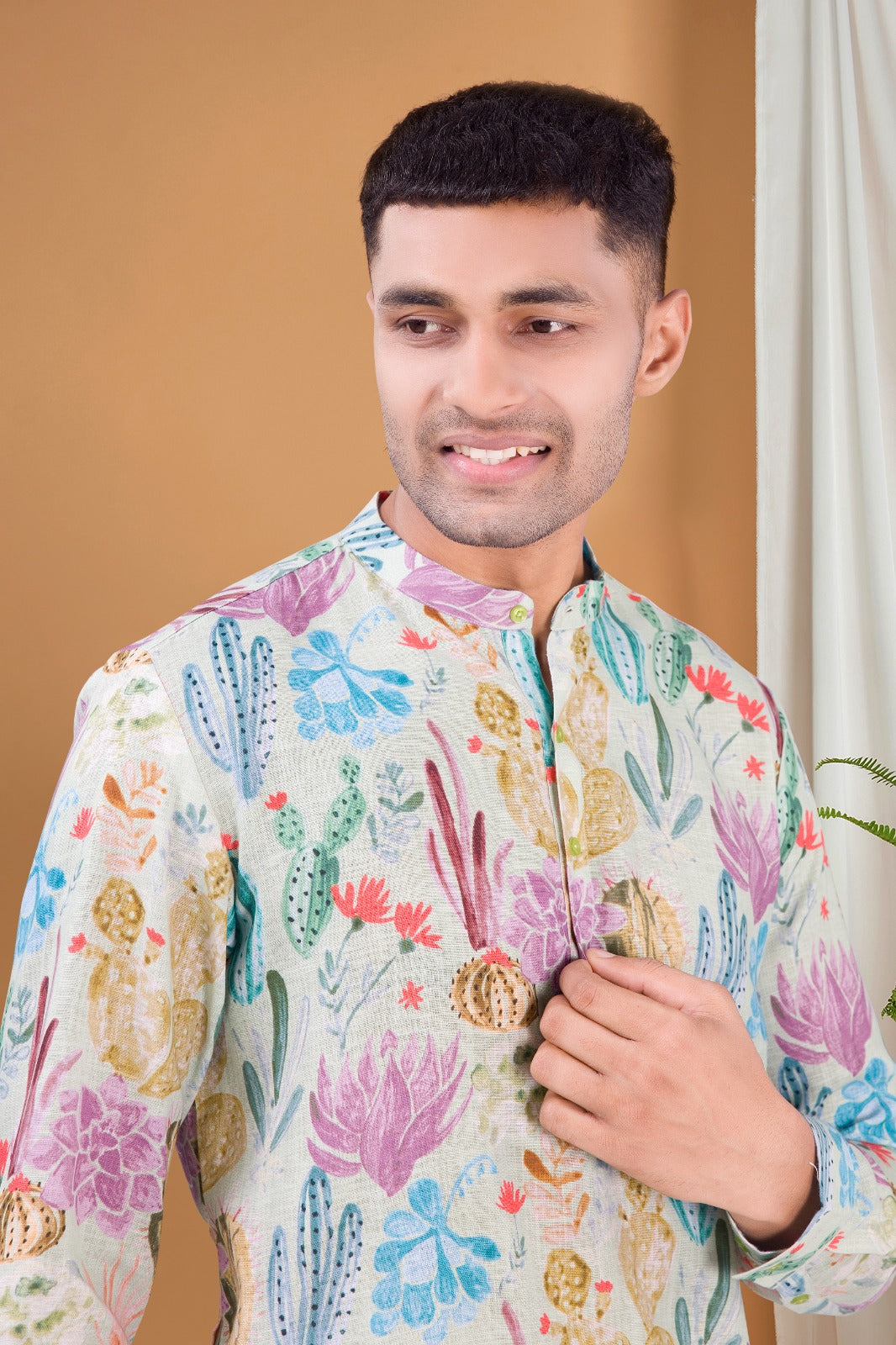 Tropical Green Tropical Paradise Kurta Peshawari Set