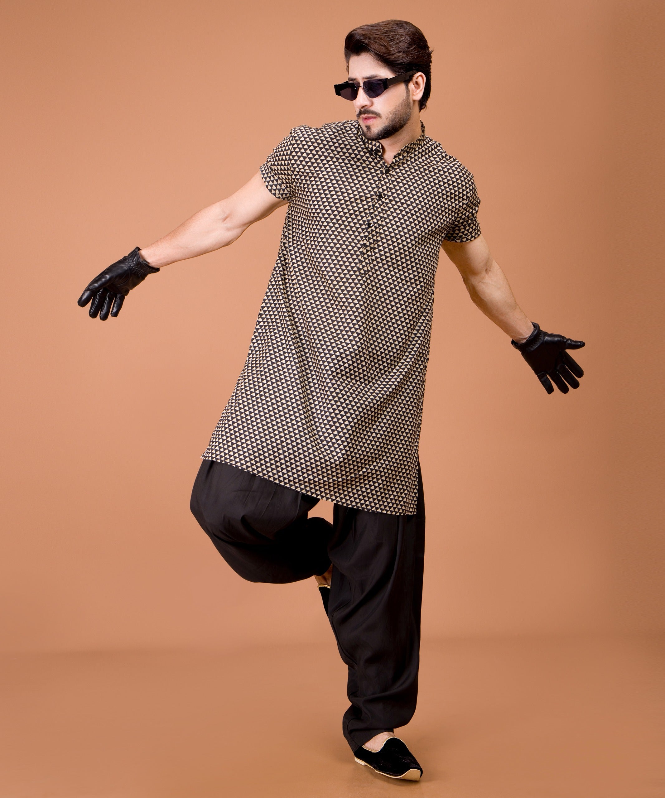 Jade Black & White Printed Cotton Kurta