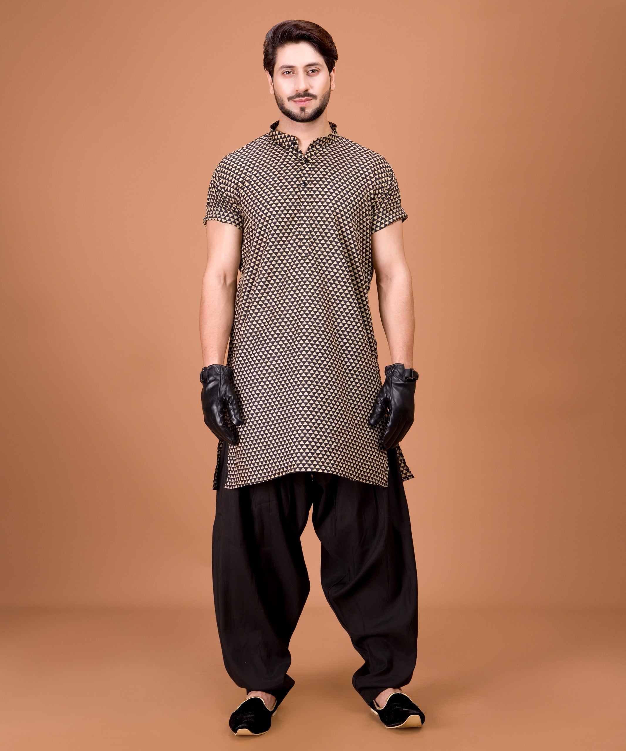 Jade Black & White Printed Cotton Kurta