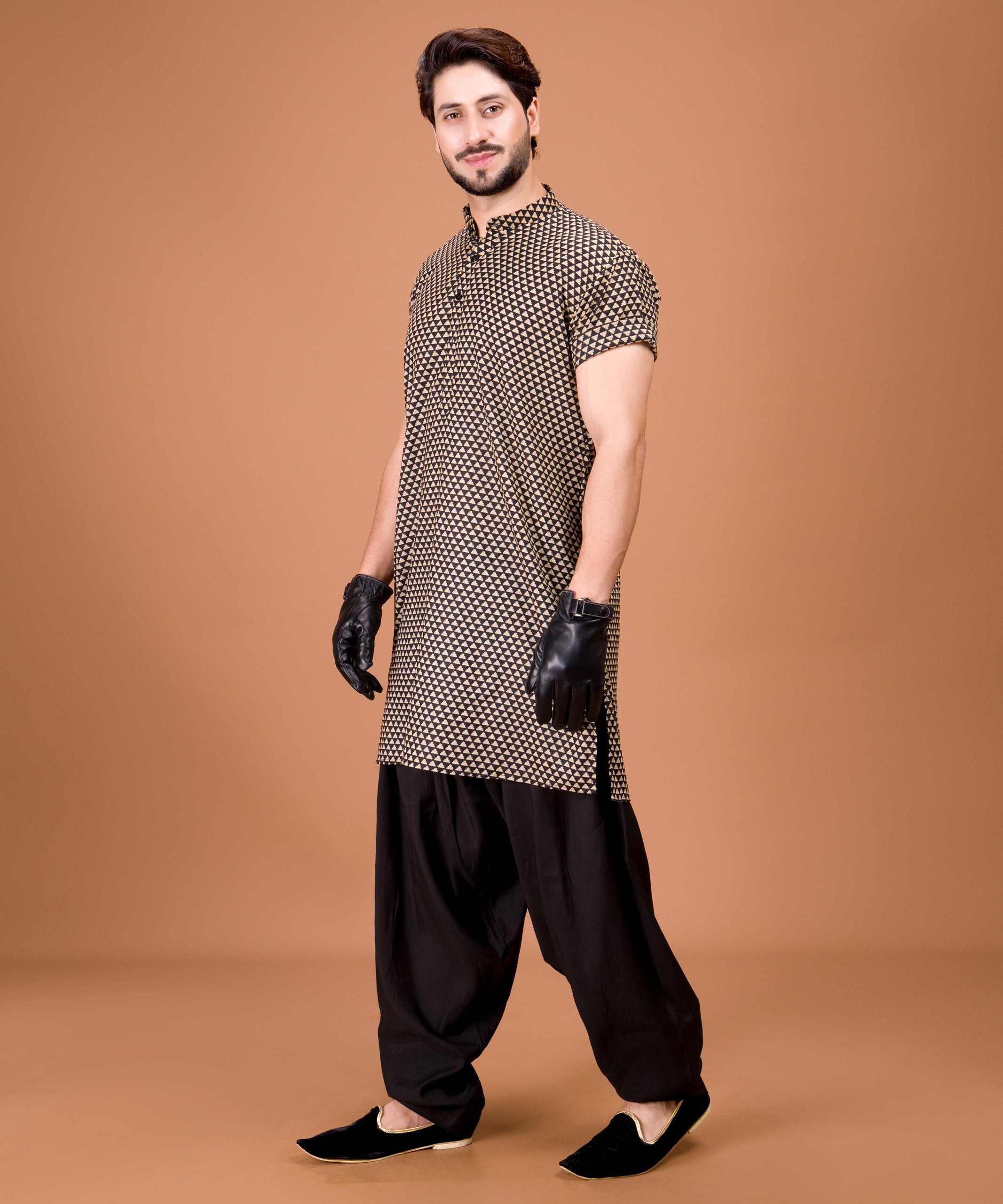 Jade Black & White Printed Cotton Kurta
