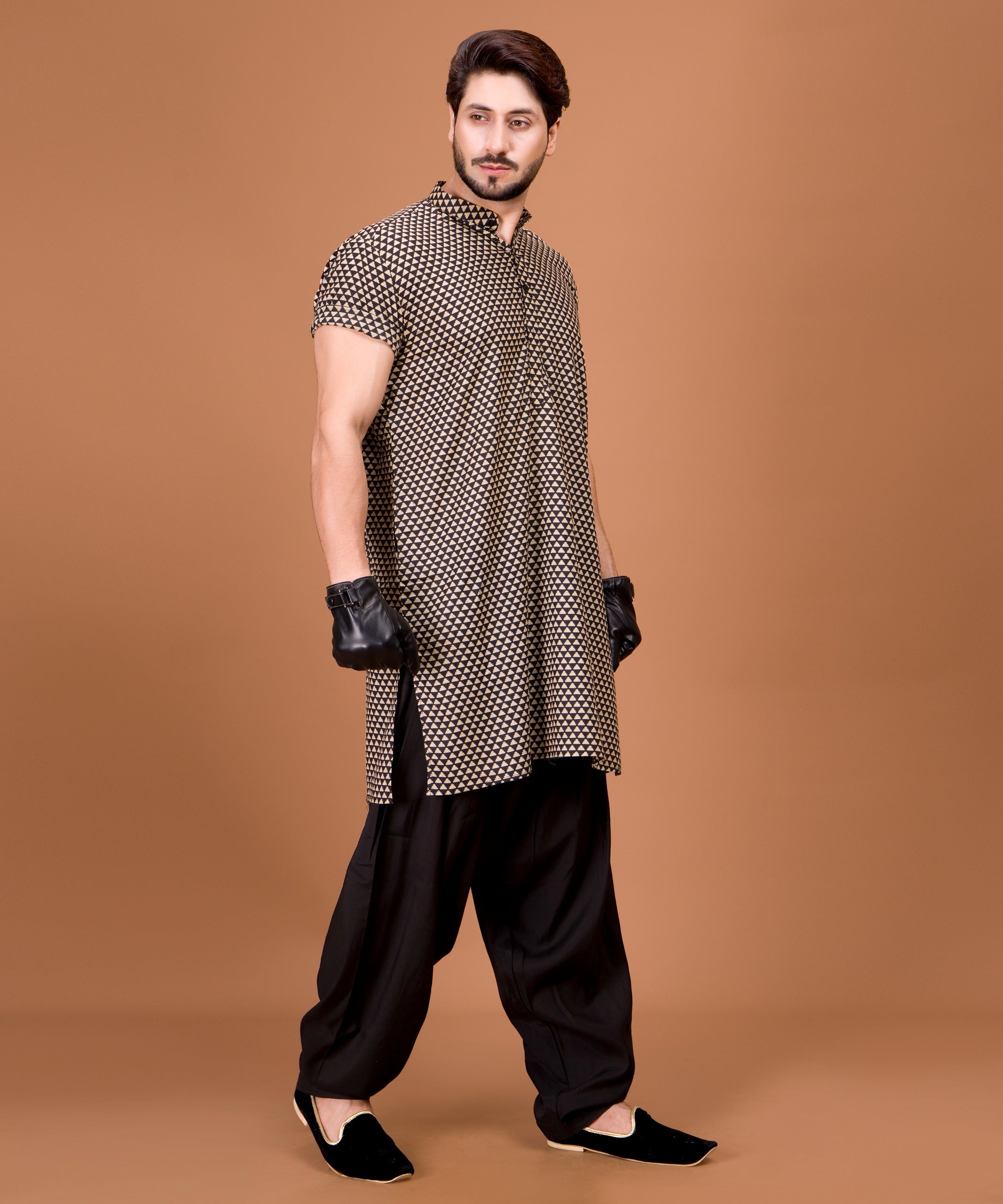 Jade Black & White Printed Cotton Kurta