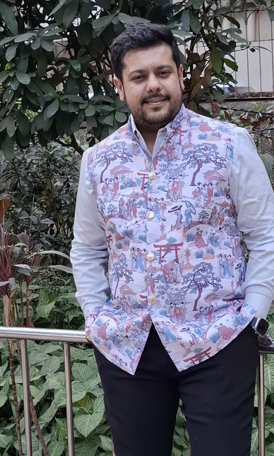 Voilet Purple Tropical Paradise Linen Cotton Nehru Jacket