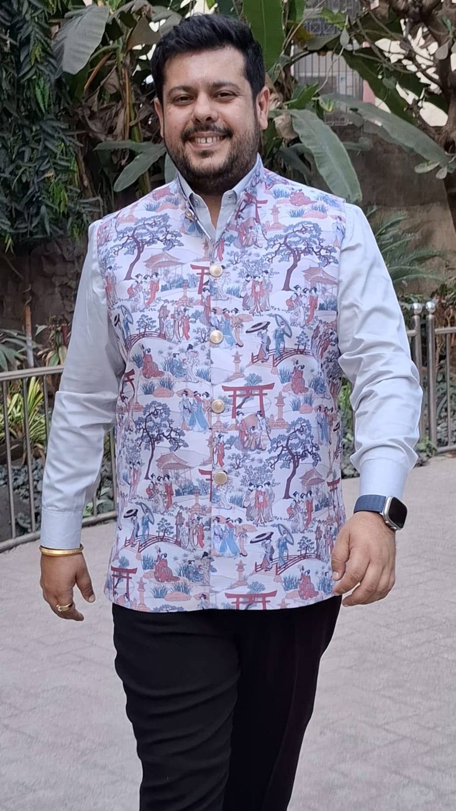 Voilet Purple Tropical Paradise Linen Cotton Nehru Jacket