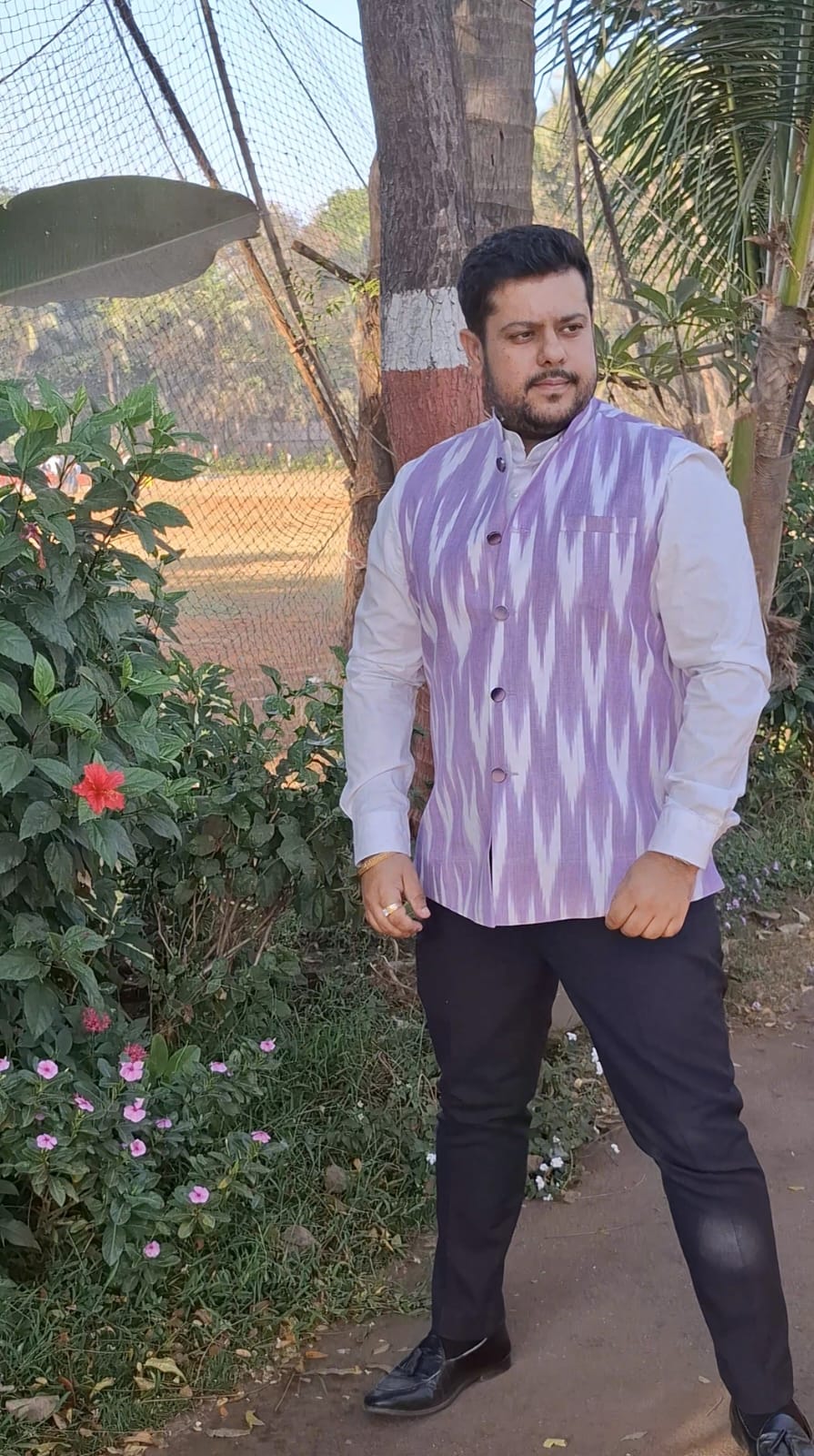 Indigo Purple Ikat Cotton Nehru Jacket
