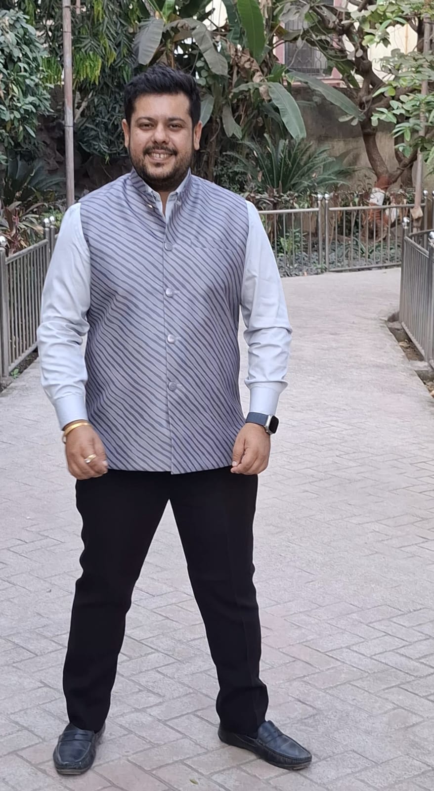 Metal Grey Buti Pattern Cotton Silk Nehru Jacket