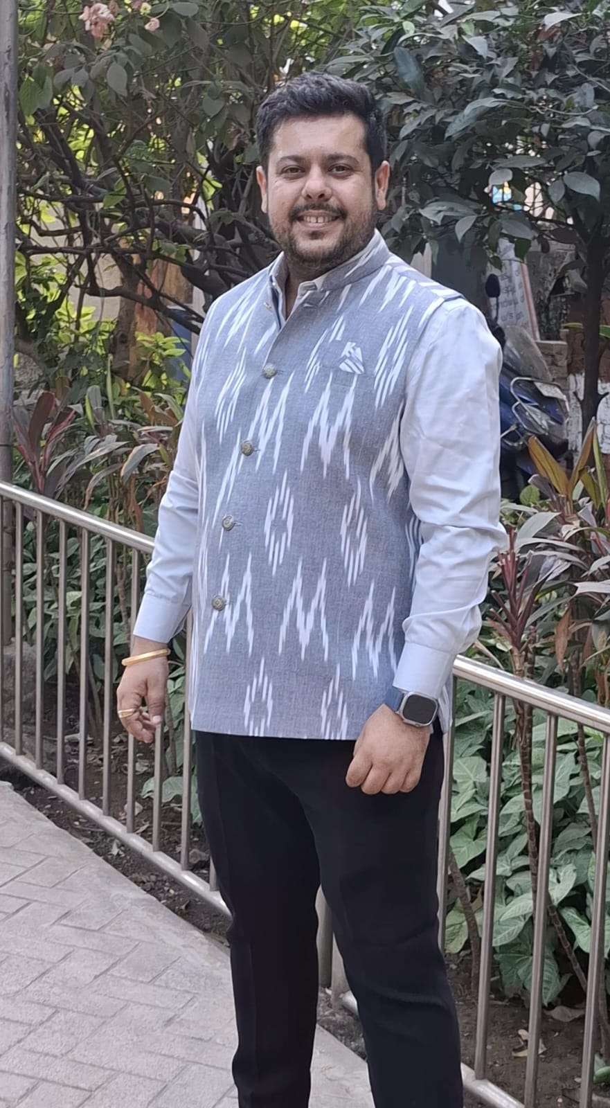 Metal Grey Linen Cotton Nehru Jacket