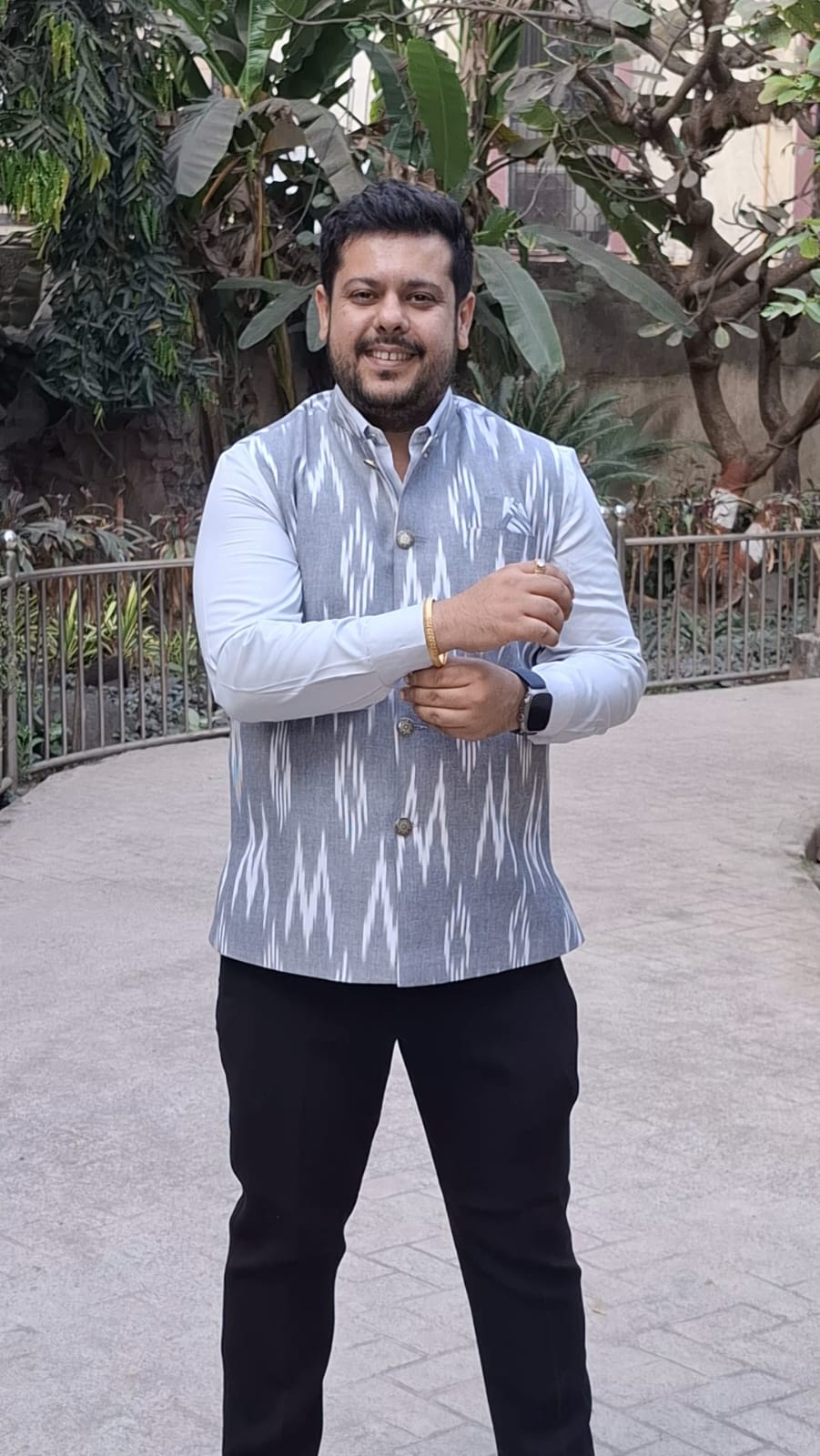 Metal Grey Linen Cotton Nehru Jacket