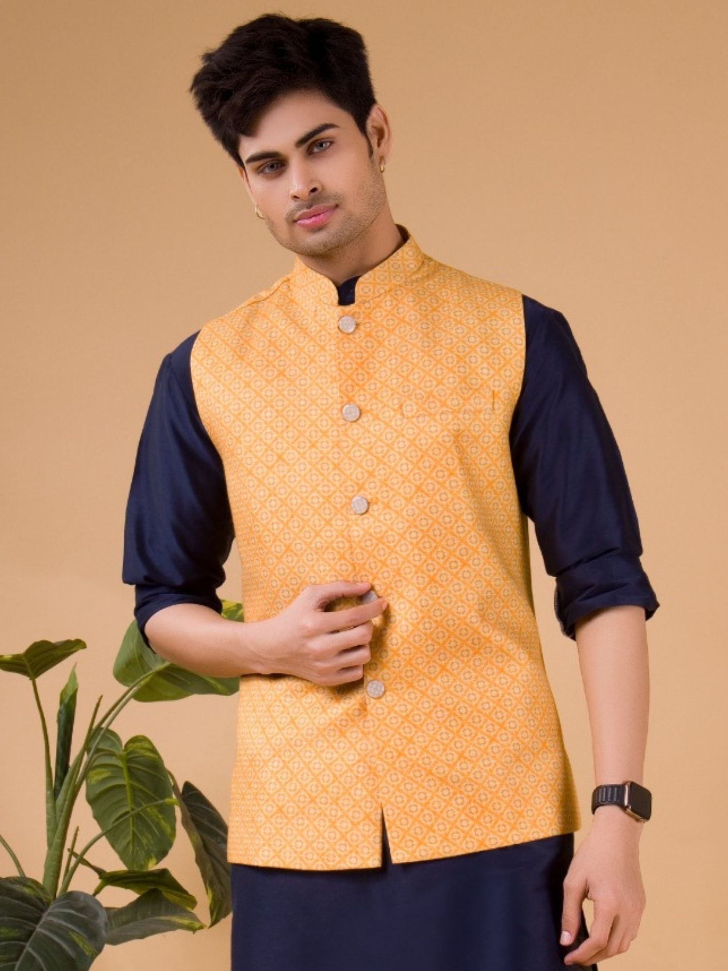 Iris Blue Solid Pattern Cotton Silk Kurta Jacket Set