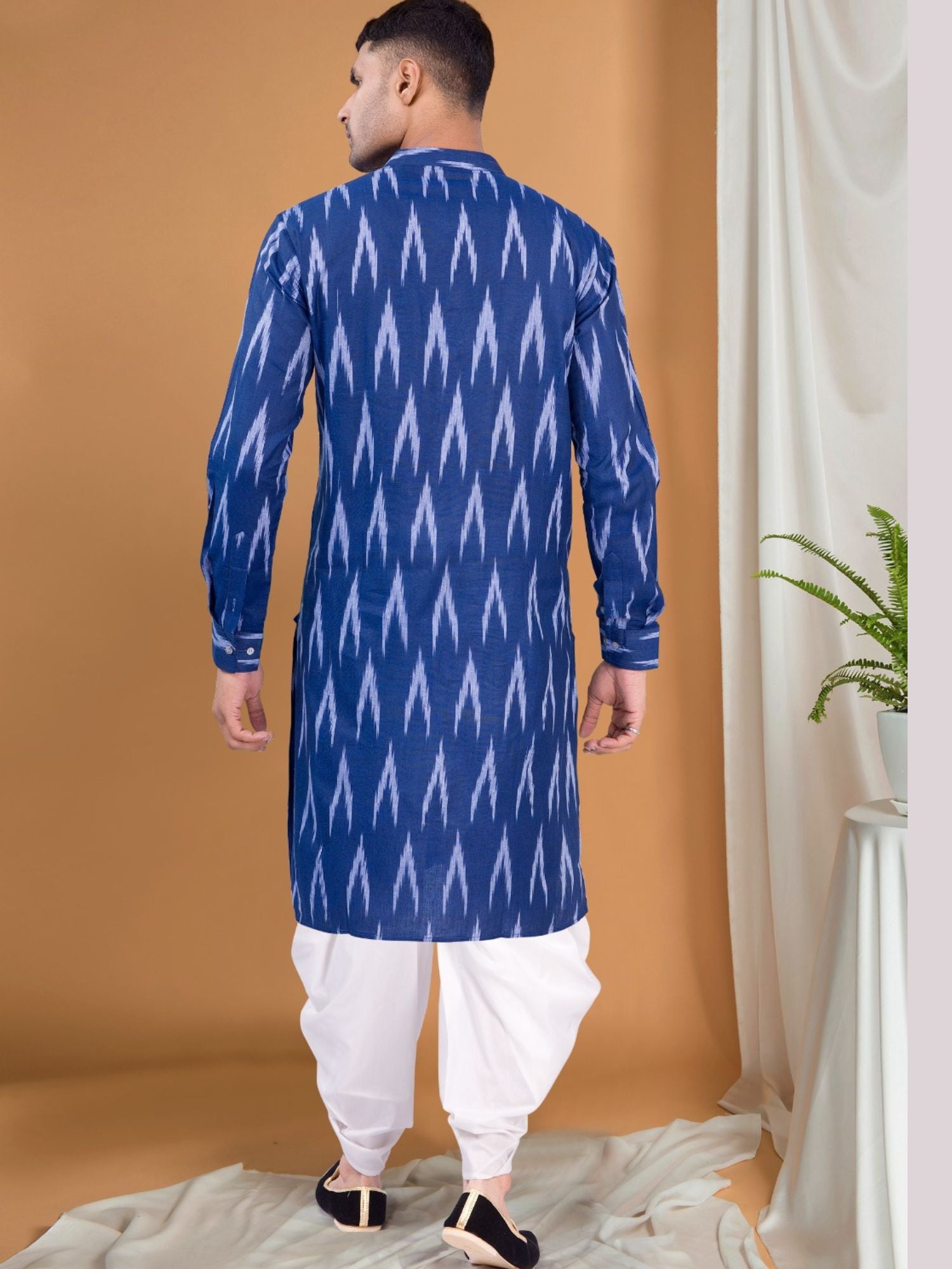 Iris Blue Ikat Print Kurta Peshawari Set