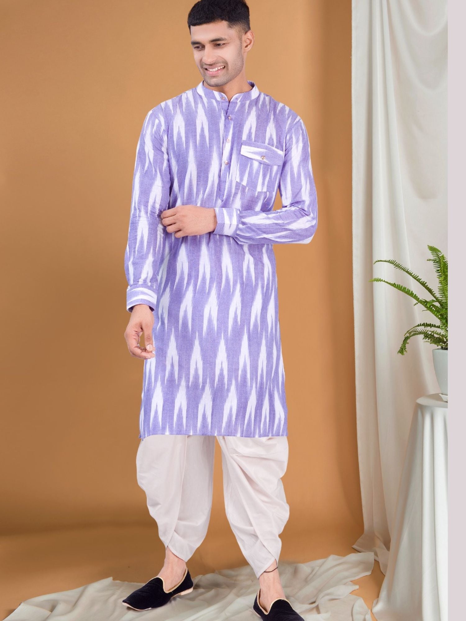 Voilet Purple Ikat Print Kurta Peshawari Set