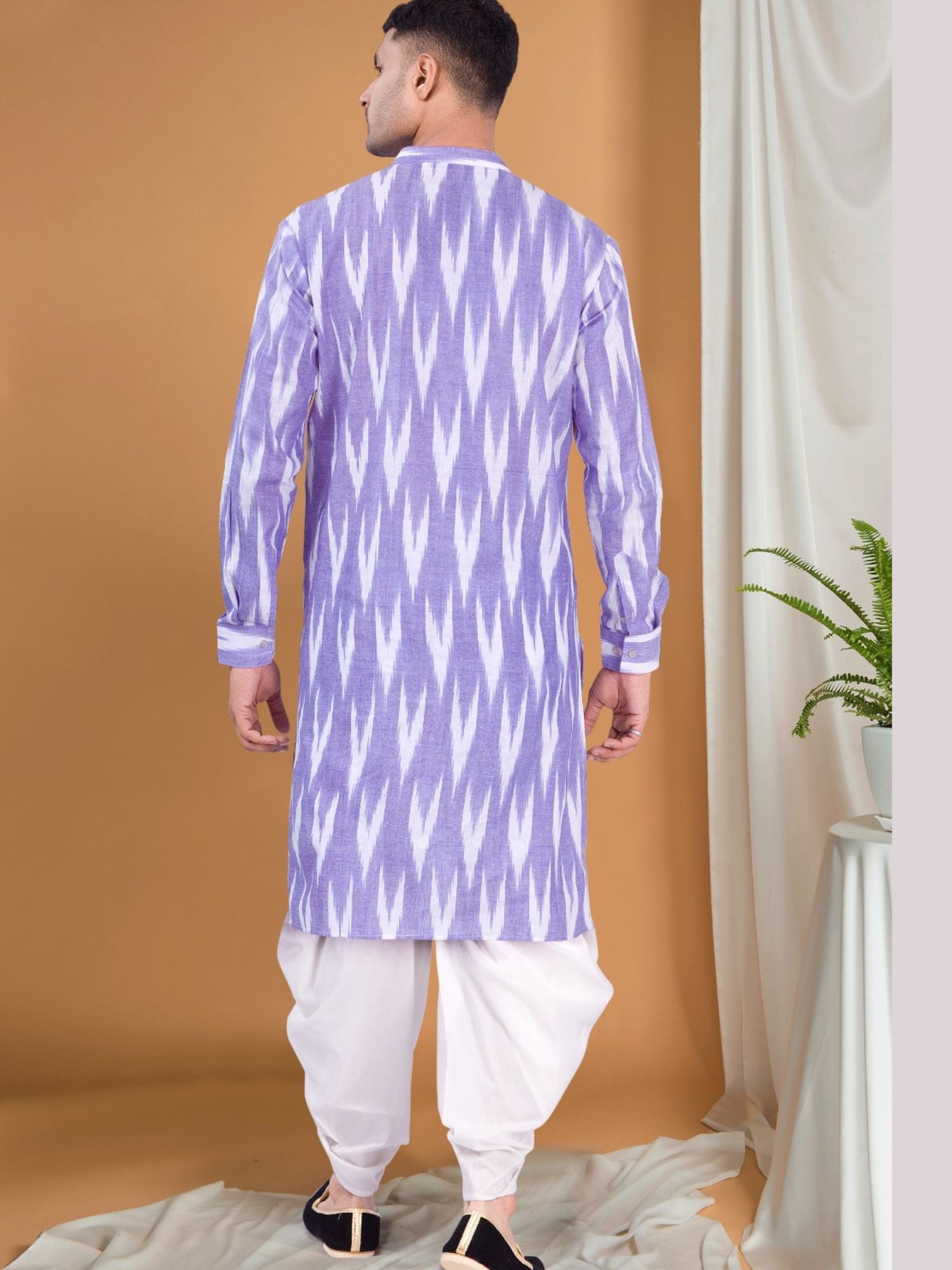 Voilet Purple Ikat Print Kurta Peshawari Set