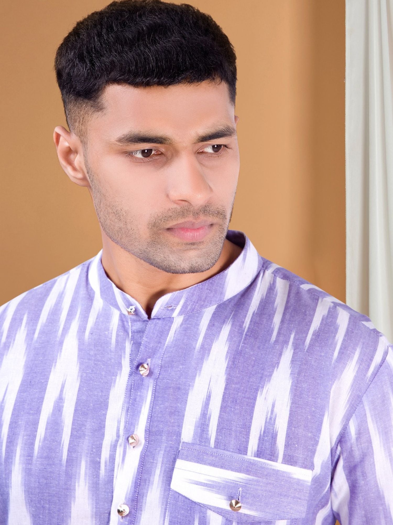 Voilet Purple Ikat Print Kurta Peshawari Set
