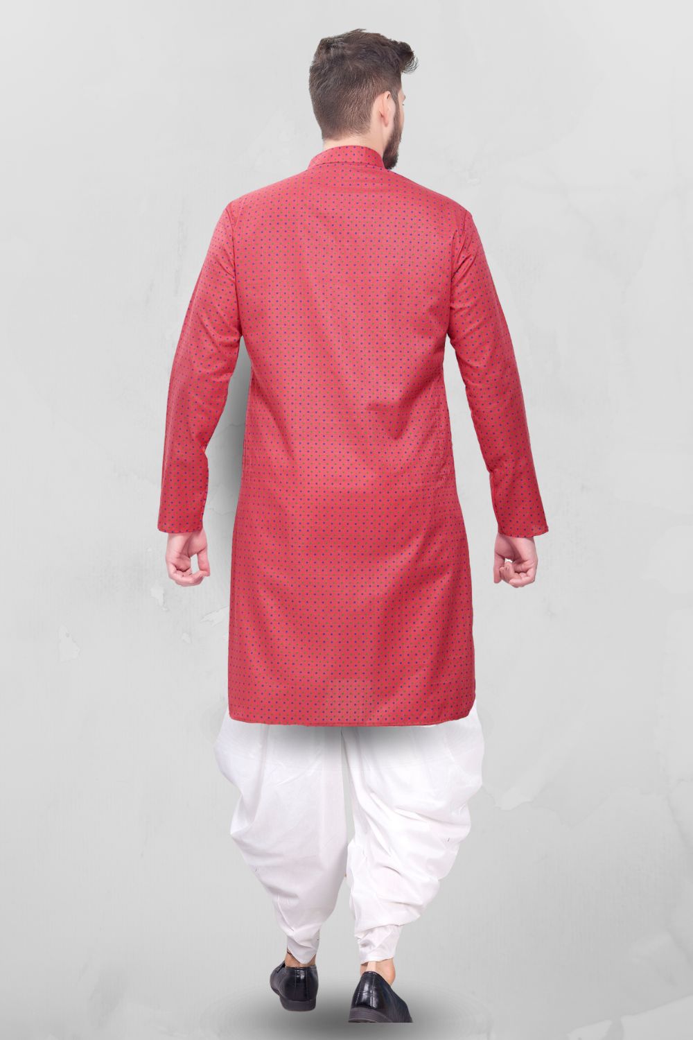 Persian Pink Dot Printed Cotton Kurta Peshawari Set