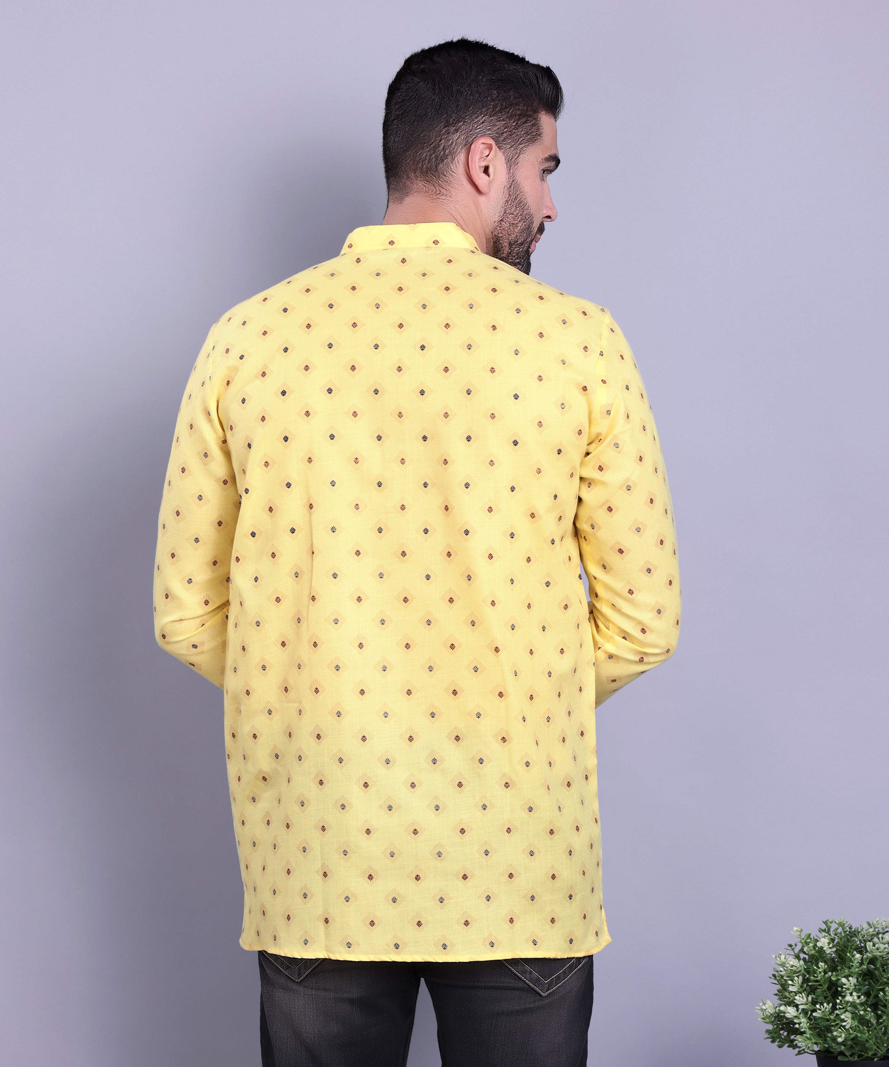 Shine Of Yellow Hloom Printed Short Cotton  Kurta