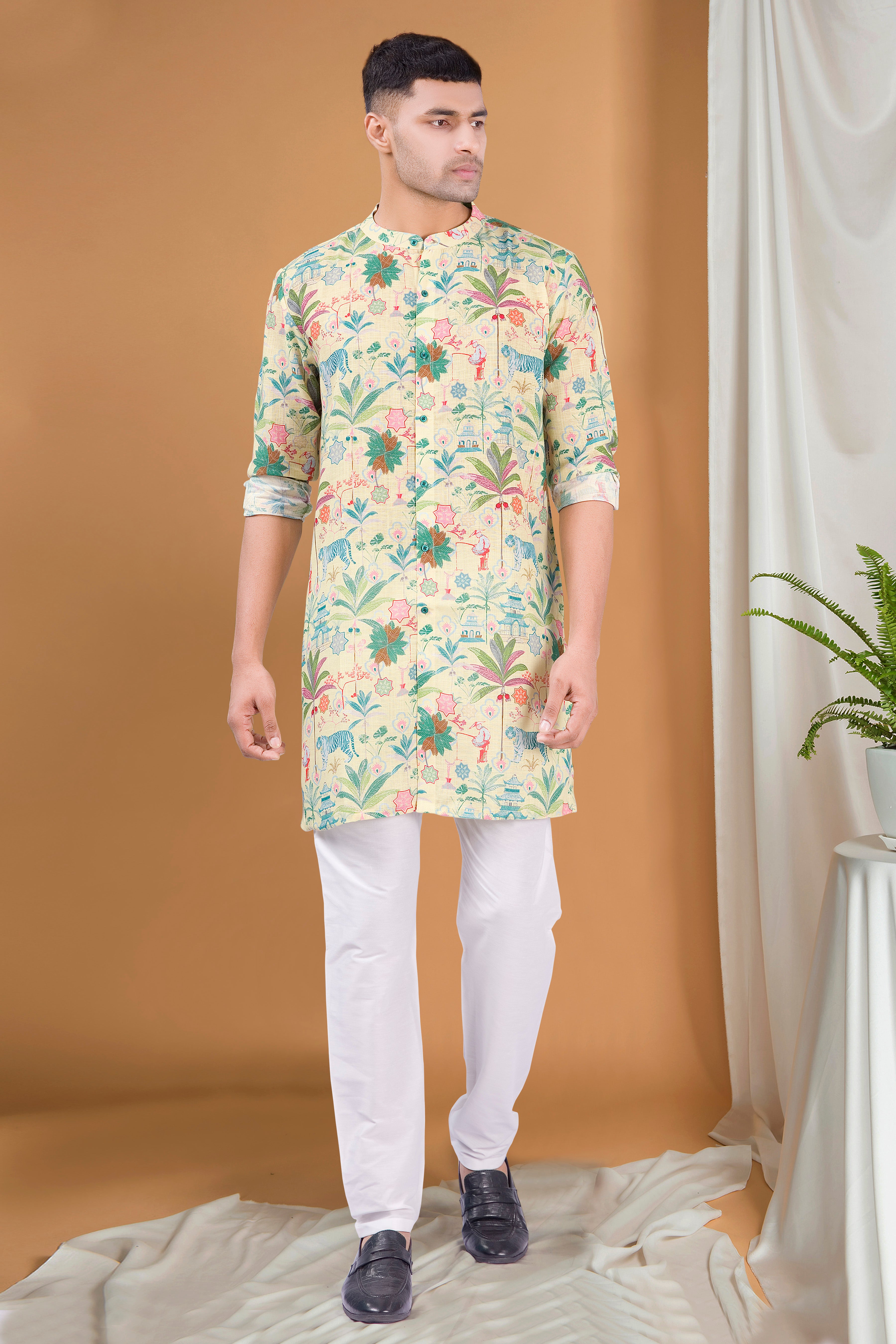 Shine Of Yellow Tropical Paradise Cotton Kurta